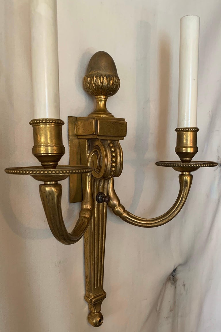 Gilt Wonderful French Empire Neoclassical Bronze Urn Caldwell Two Candelabra Sconces For Sale