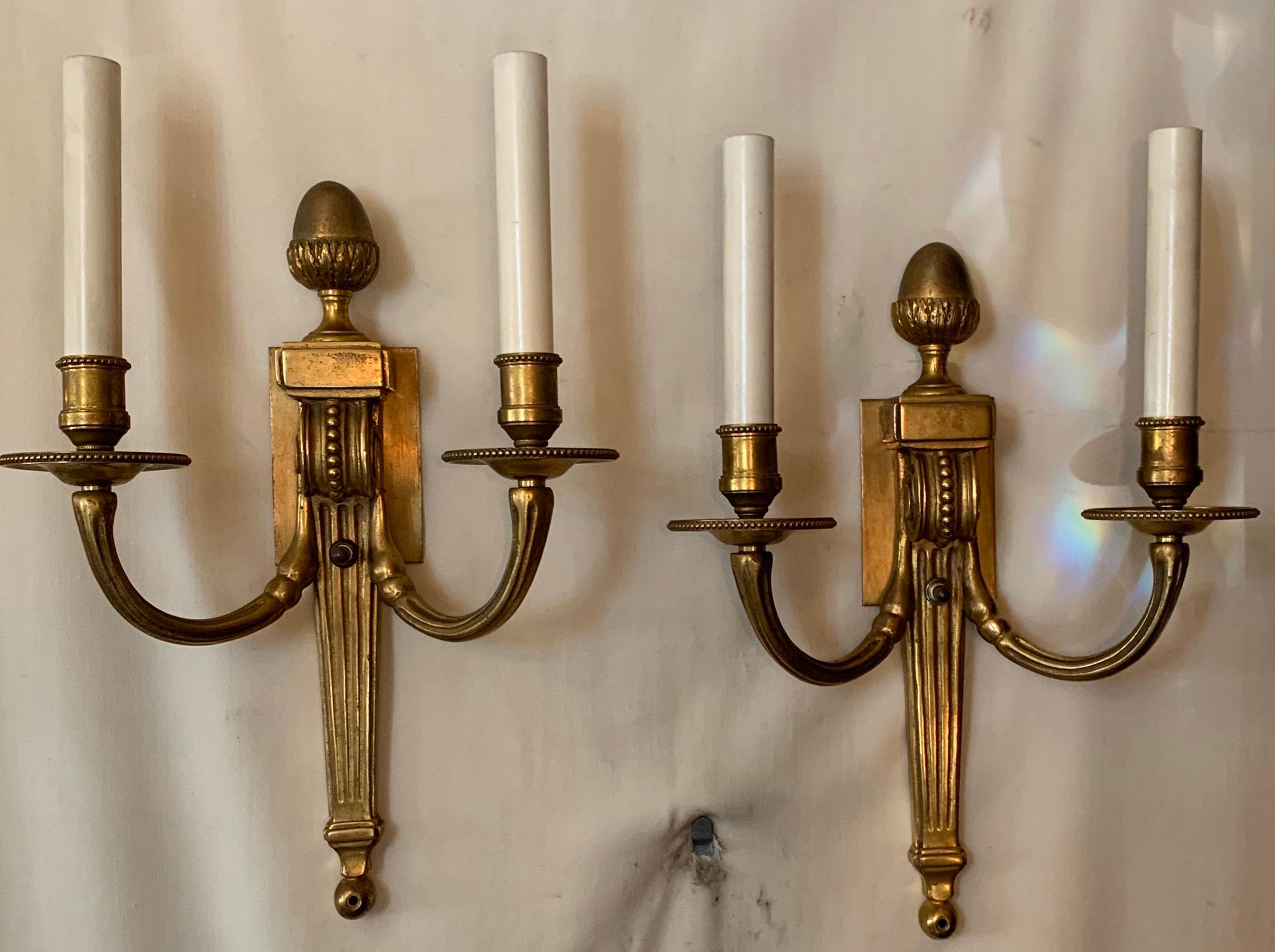 Wonderful French Empire Neoclassical Bronze Urn Caldwell Two Candelabra Sconces In Good Condition For Sale In Roslyn, NY