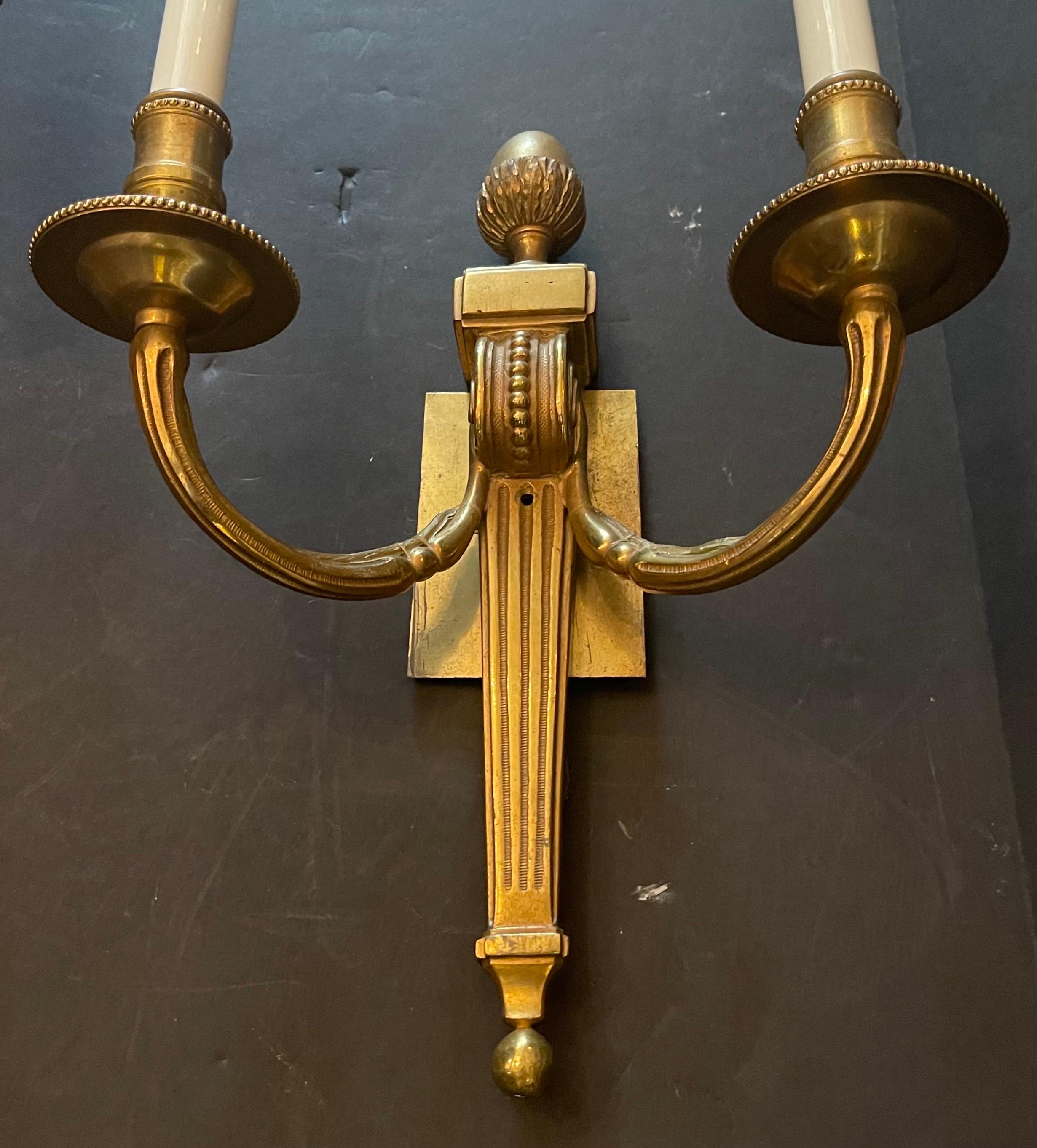 Wonderful French Empire Neoclassical Bronze Urn Caldwell Two Candelabra Sconces In Good Condition For Sale In Roslyn, NY