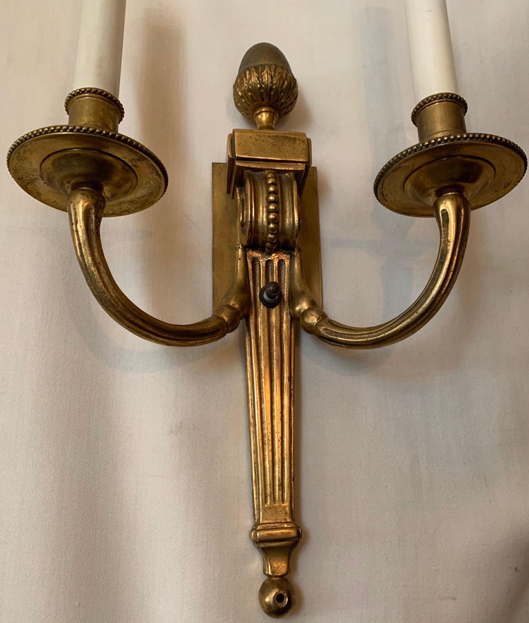 20th Century Wonderful French Empire Neoclassical Bronze Urn Caldwell Two Candelabra Sconces For Sale
