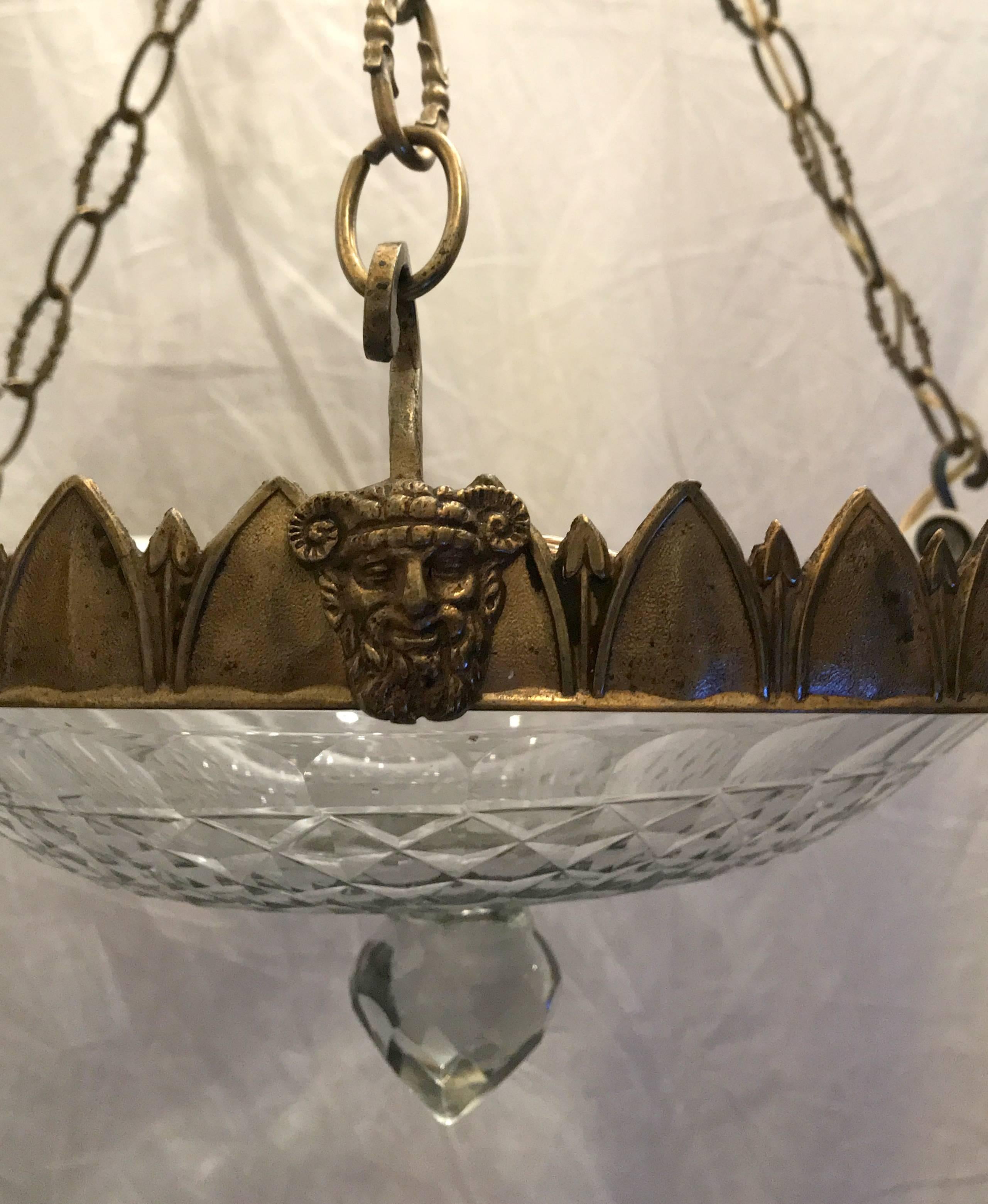 Wonderful French Empire Neoclassical Cut Crystal Bronze Flush Mount Chandelier 2