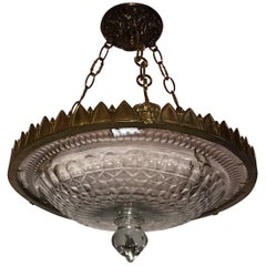 Wonderful French Empire Neoclassical Cut Crystal Bronze Flush Mount Chandelier