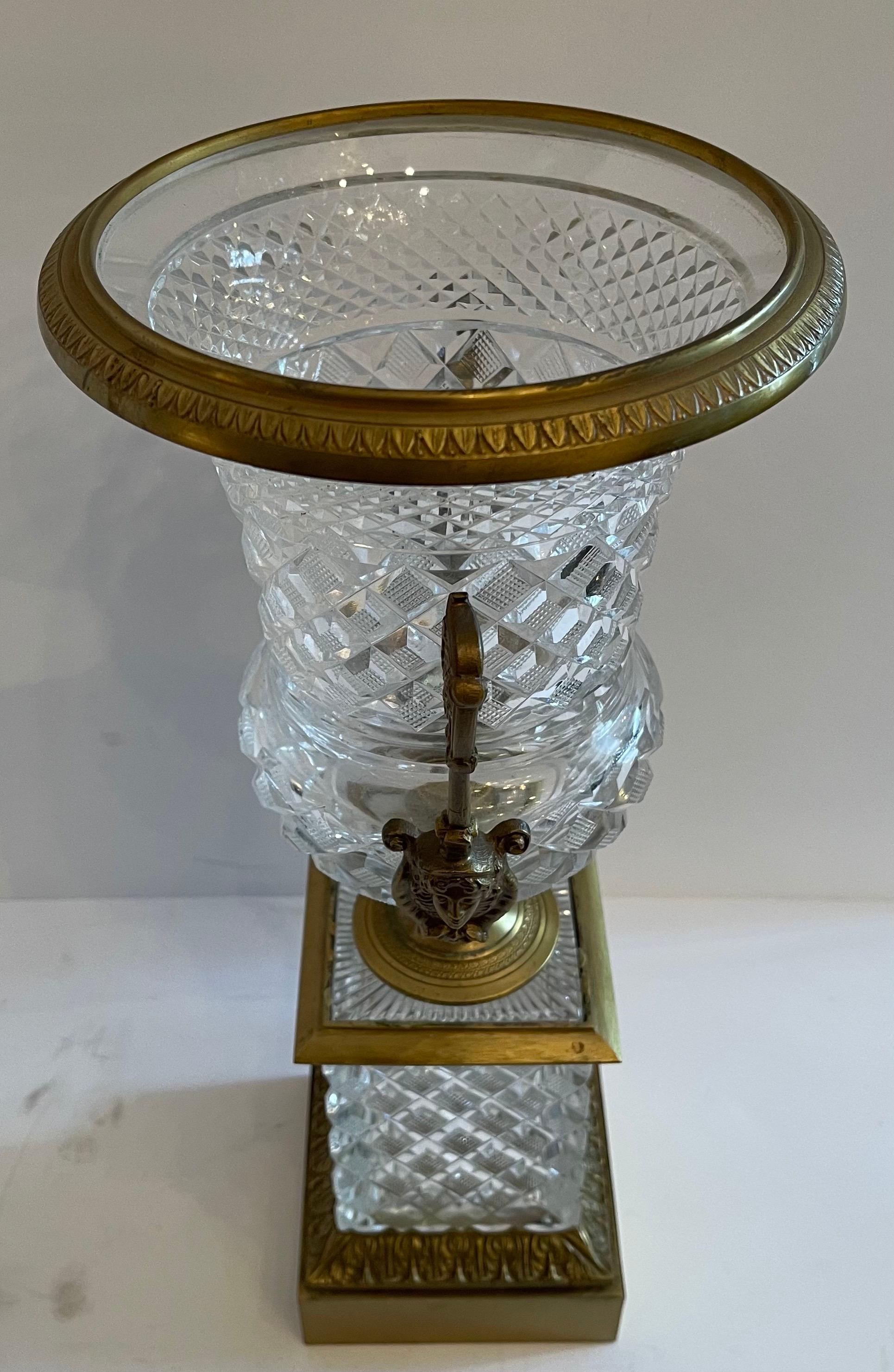 Wonderful French Empire Neoclassical Cut Crystal Bronze Ormolu Urn Centerpiece For Sale 1