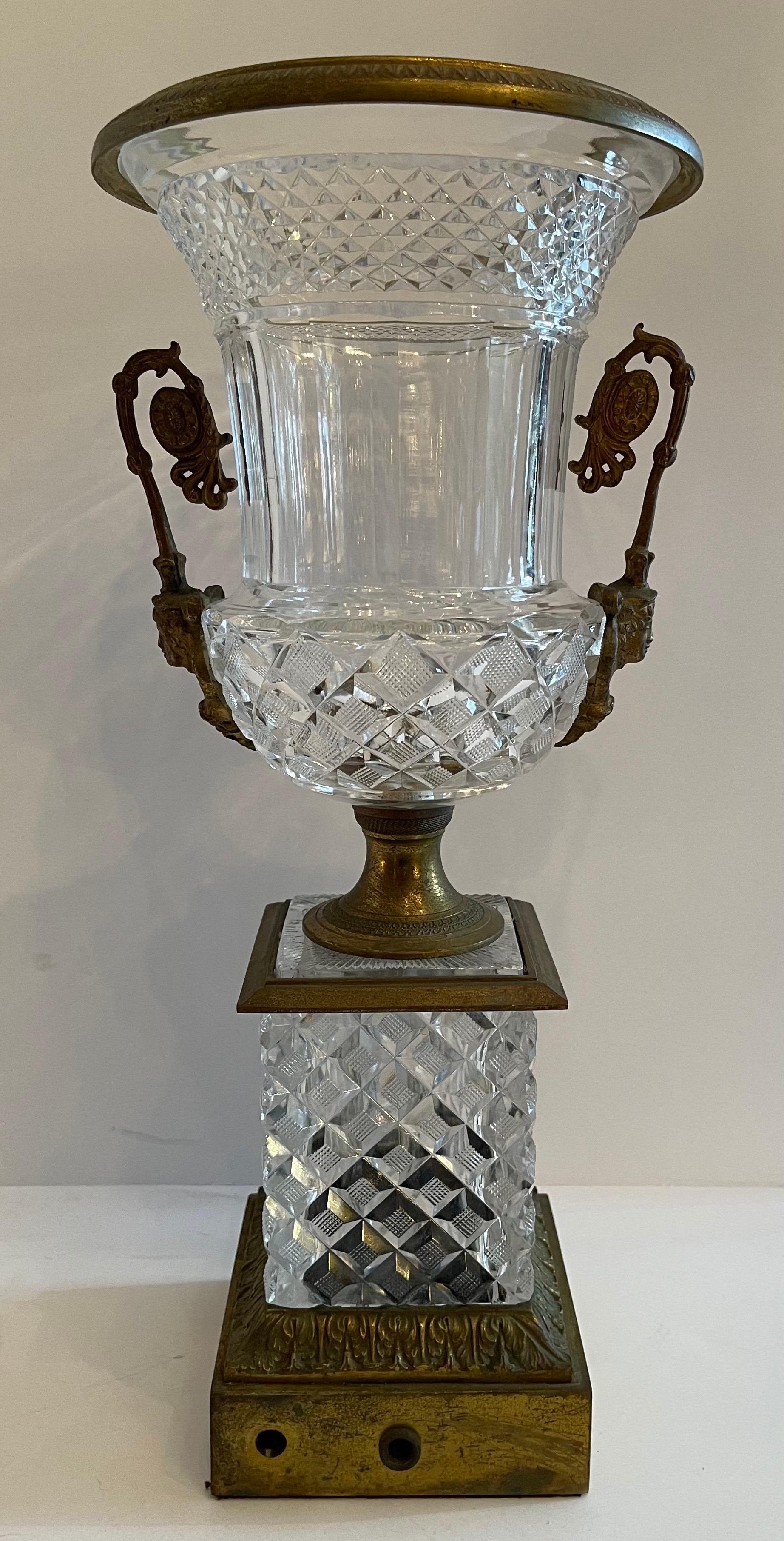 Wonderful French Empire Neoclassical Cut Crystal Bronze Ormolu Urn Centerpiece For Sale 2