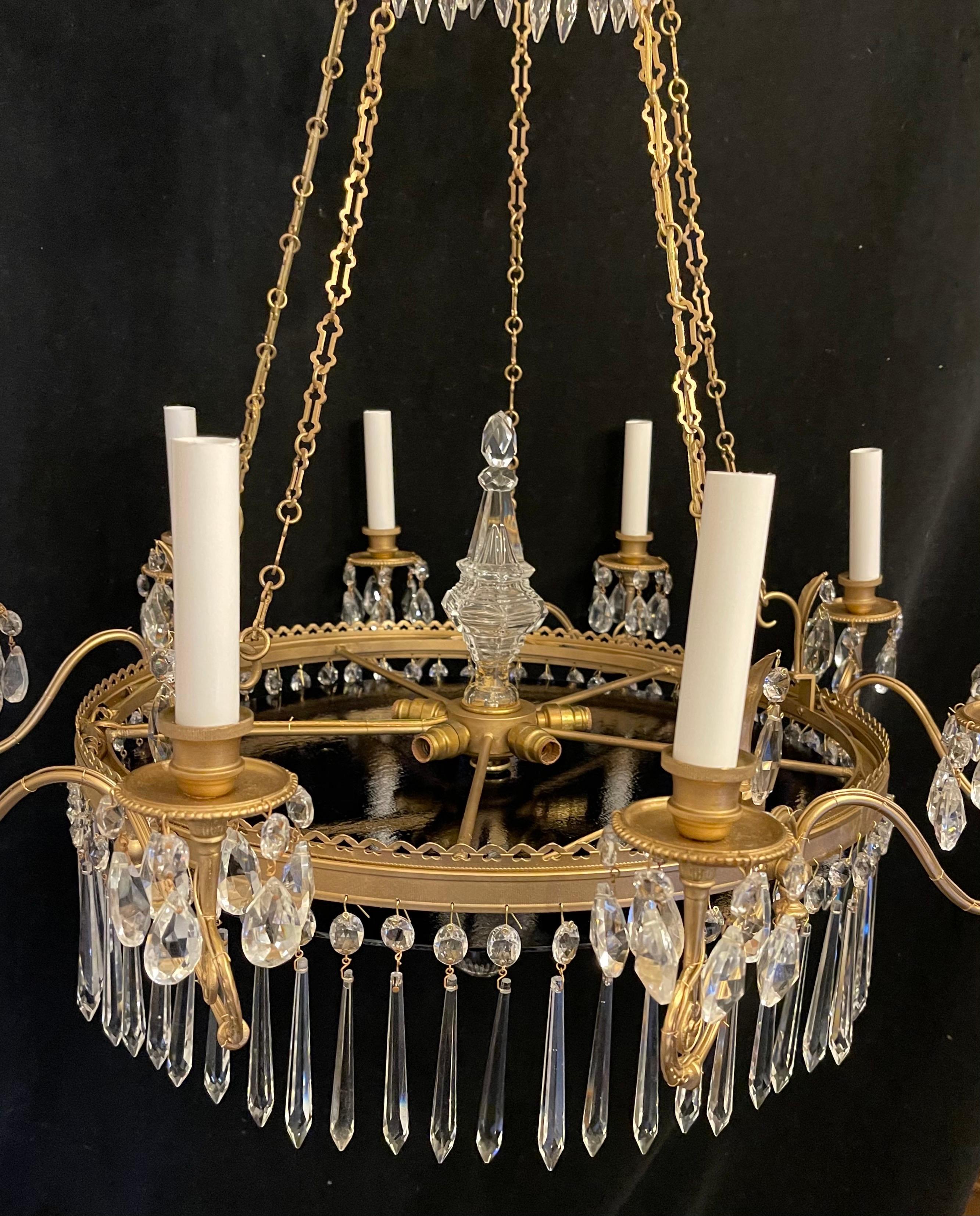 Gilt Wonderful French Empire Neoclassical Doré Bronze Purple Glass Crystal Chandelier For Sale