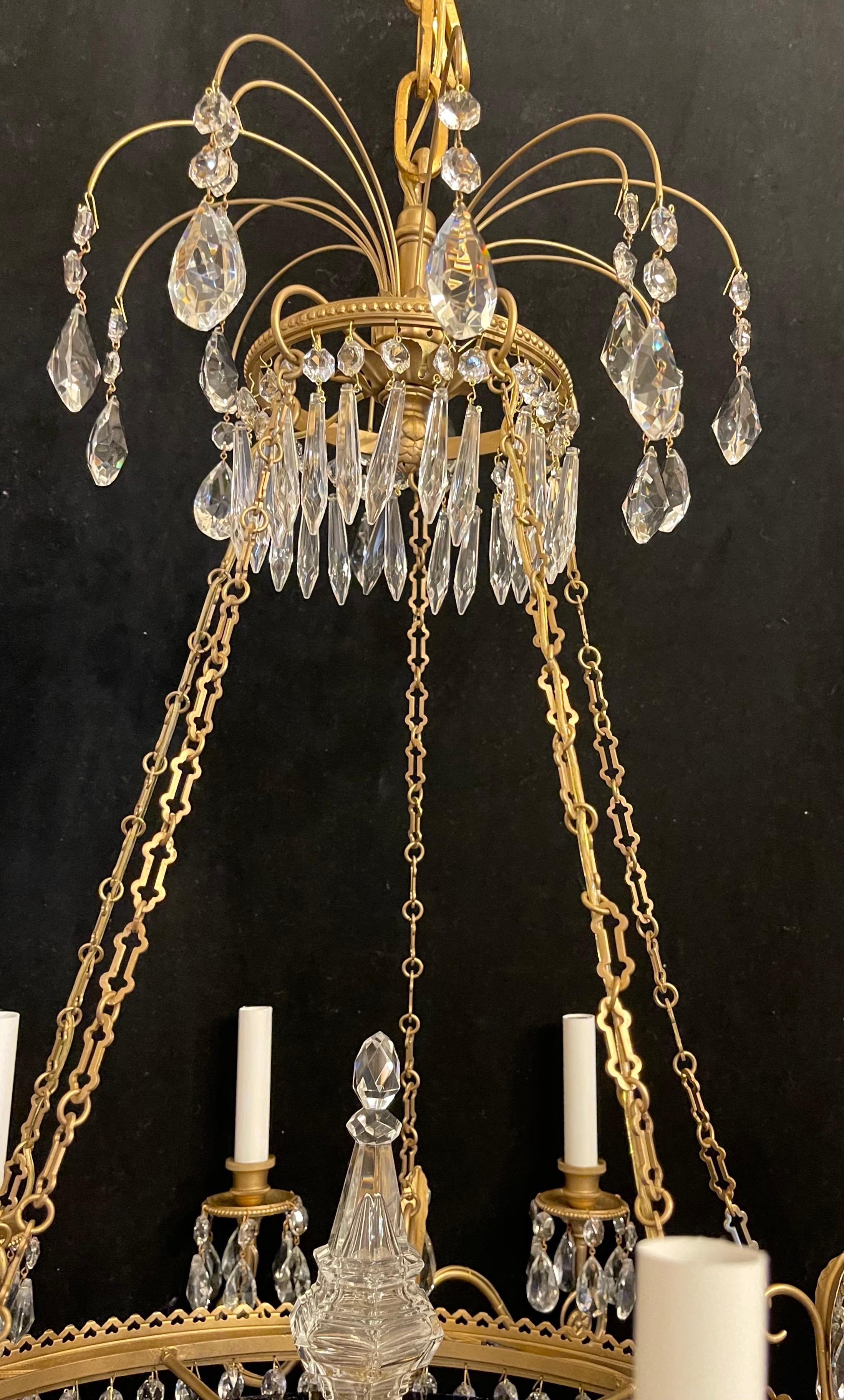 Wonderful French Empire Neoclassical Doré Bronze Purple Glass Crystal Chandelier In Good Condition For Sale In Roslyn, NY