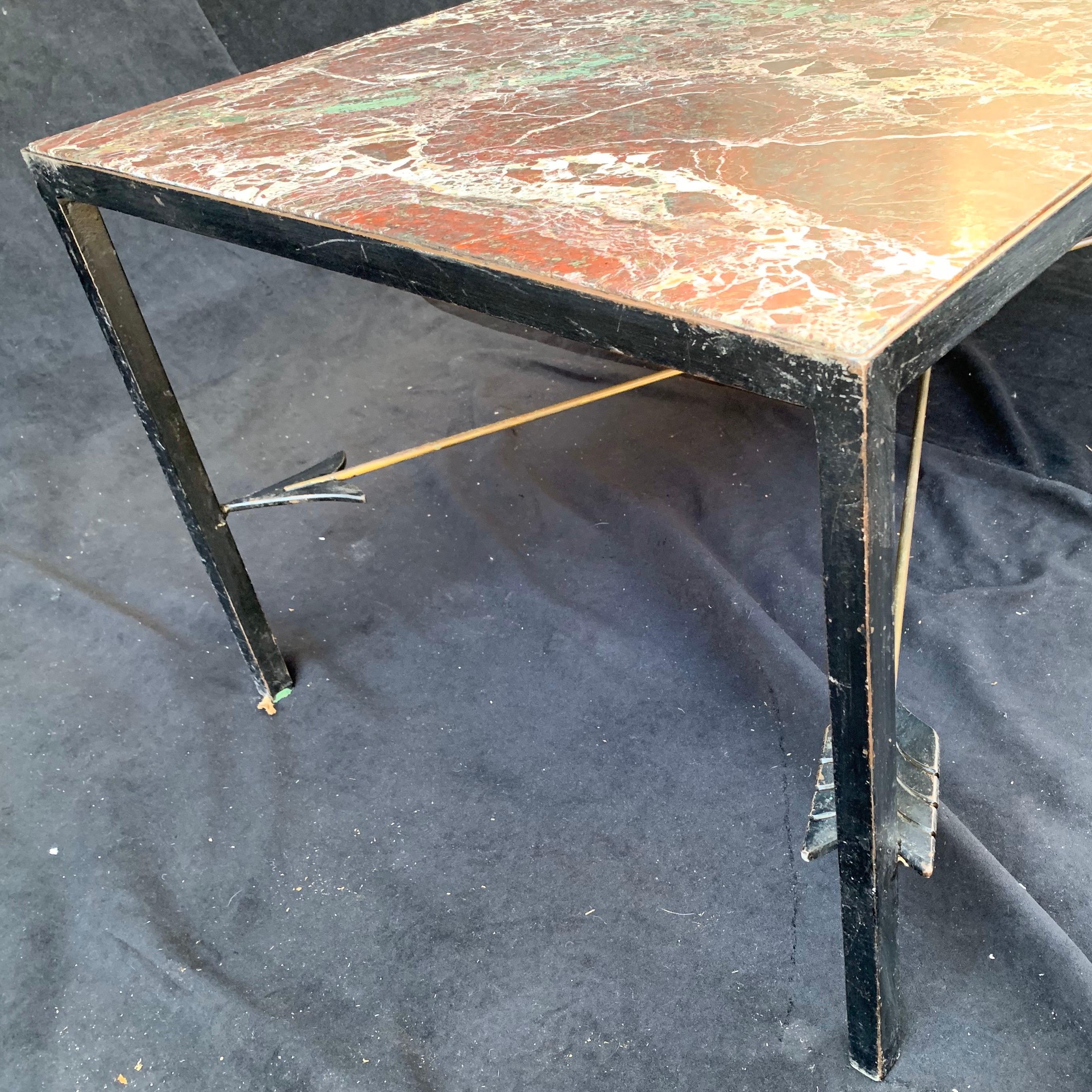 Wonderful French Empire Neoclassical Iron Bronze Arrow Marble-Top Coffee Table  1