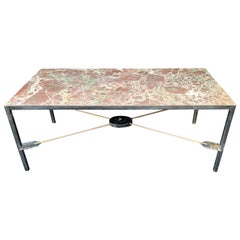 Wonderful French Empire Neoclassical Iron Bronze Arrow Marble-Top Coffee Table