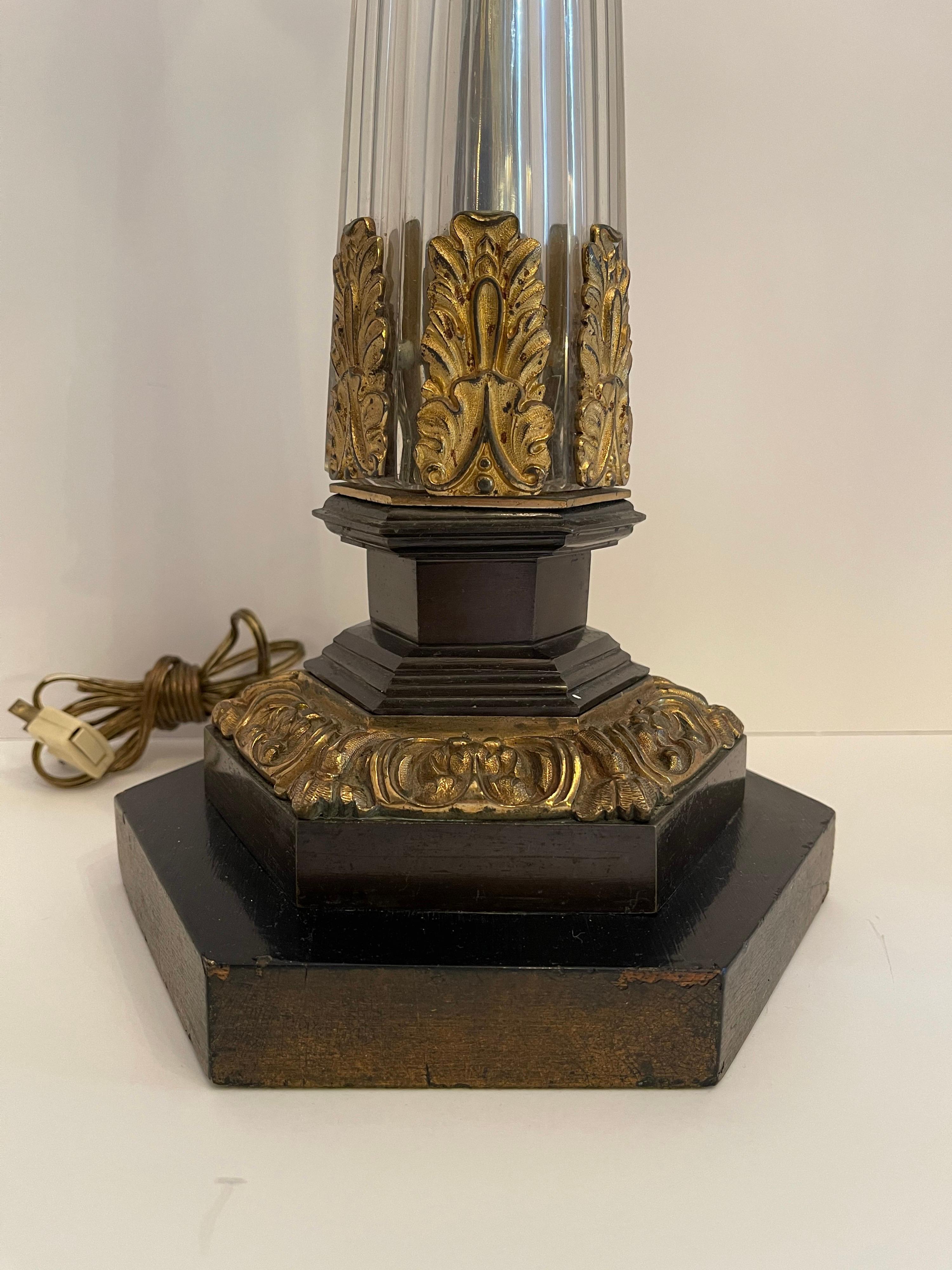 20th Century Wonderful French Empire Neoclassical Ormolu Painated Gilt Bronze Crystal Lamp For Sale