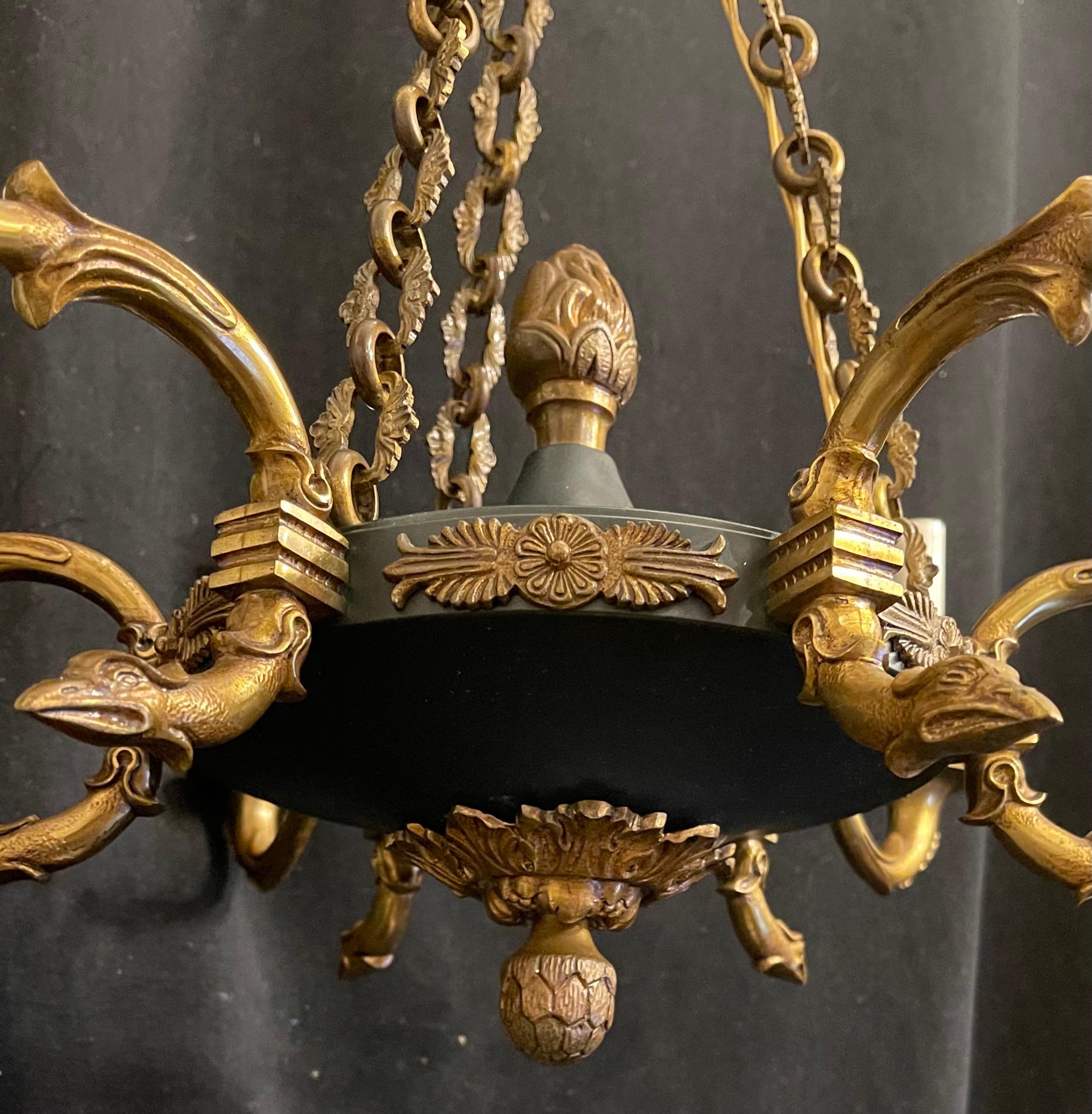 Wonderful French Empire Neoclassical Patinated Ormolu Bronze Chandelier Fixture 1