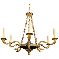 Wonderful French Empire Neoclassical Patinated Ormolu Bronze Chandelier Fixture