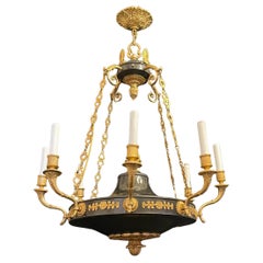 Wonderful French Empire Neoclassical Patinated Ormolu Bronze Chandelier Fixture