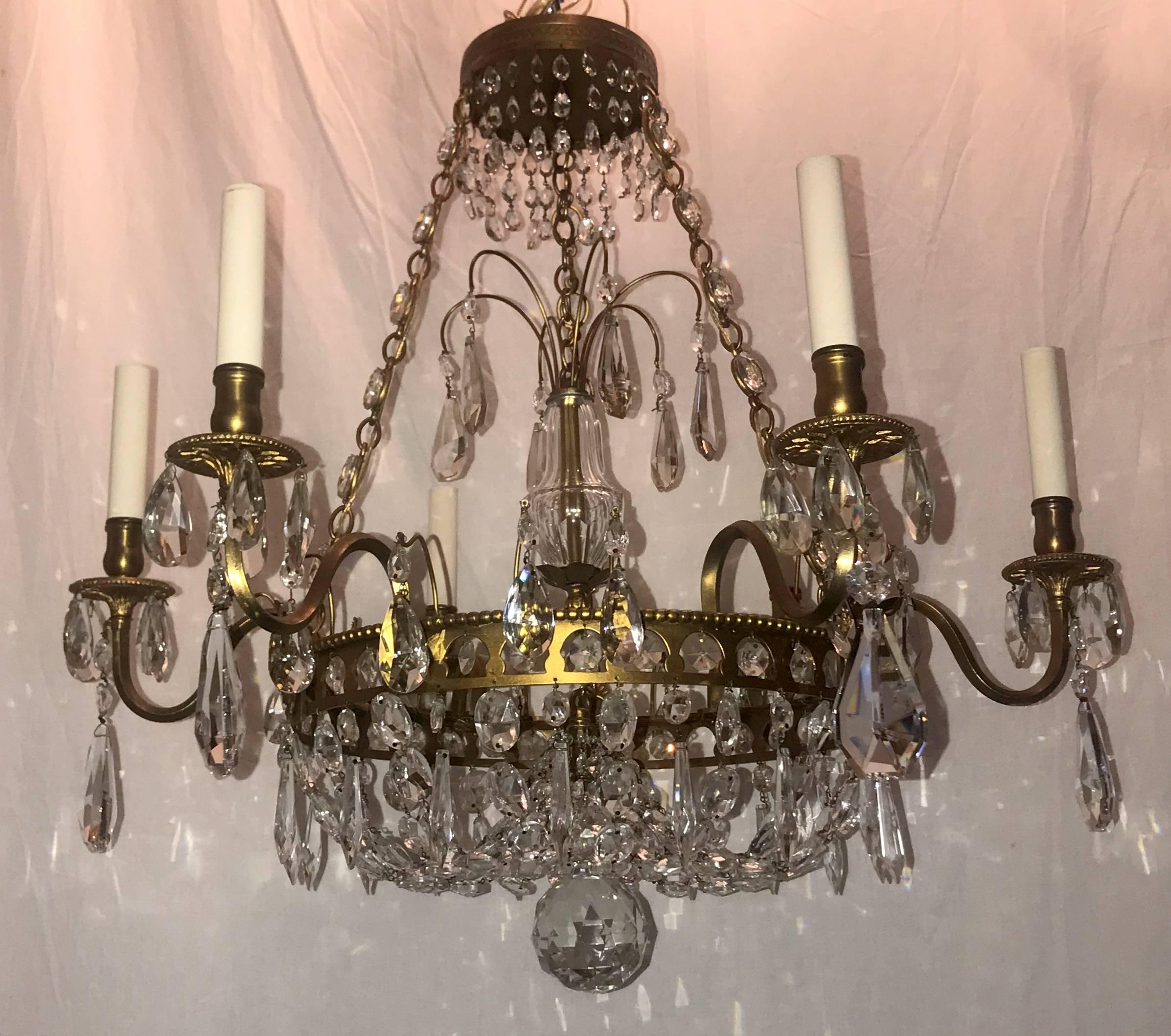 Wonderful French Empire Neoclassical Regency Bronze Crystal Basket Chandelier In Good Condition In Roslyn, NY