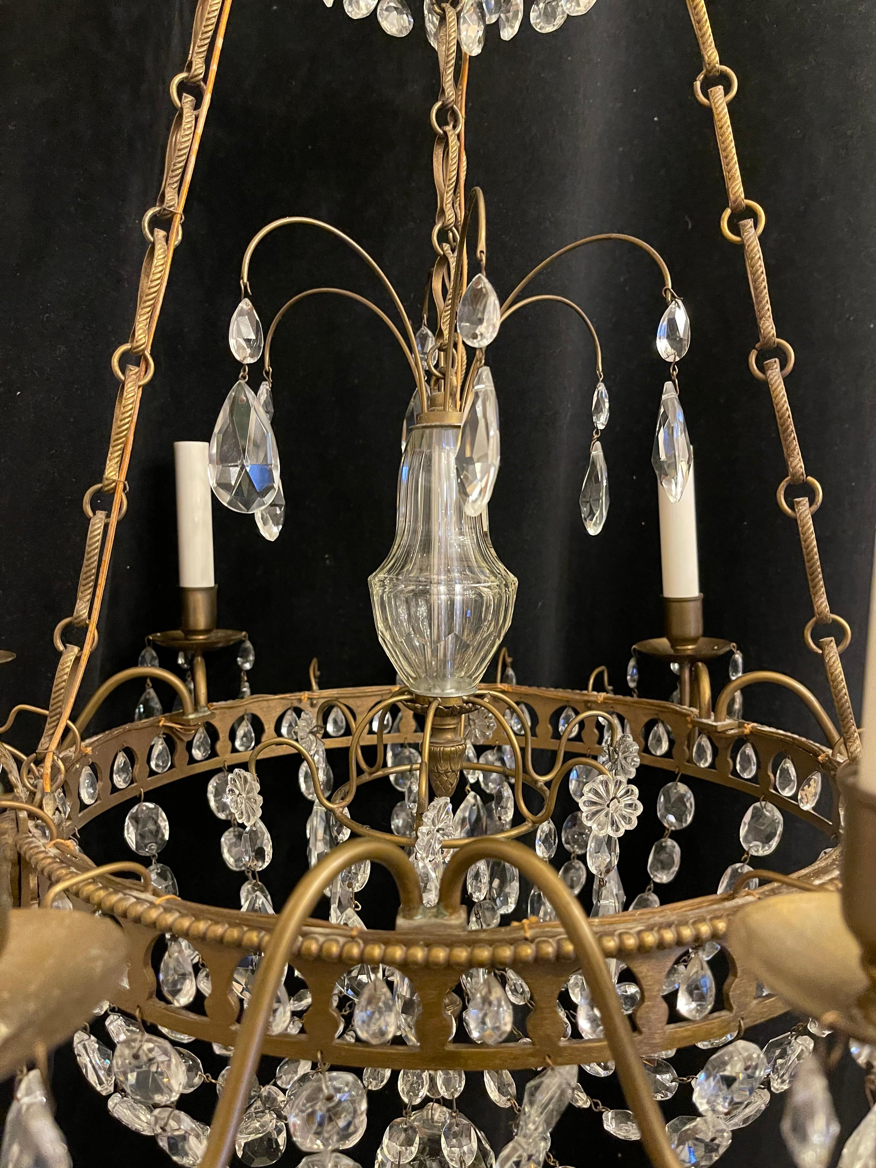 Wonderful French Empire Neoclassical Regency Bronze Crystal Basket Chandelier For Sale 1