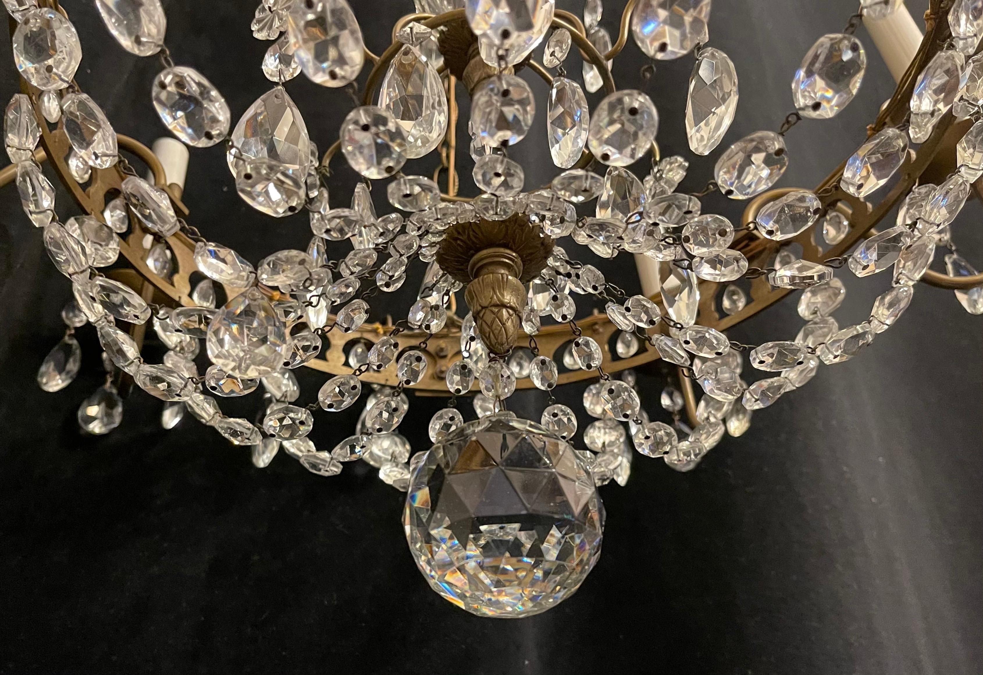 Bronzo Meraviglioso lampadario a cesto di cristallo francese Impero Neoclassico Regency in bronzo in vendita