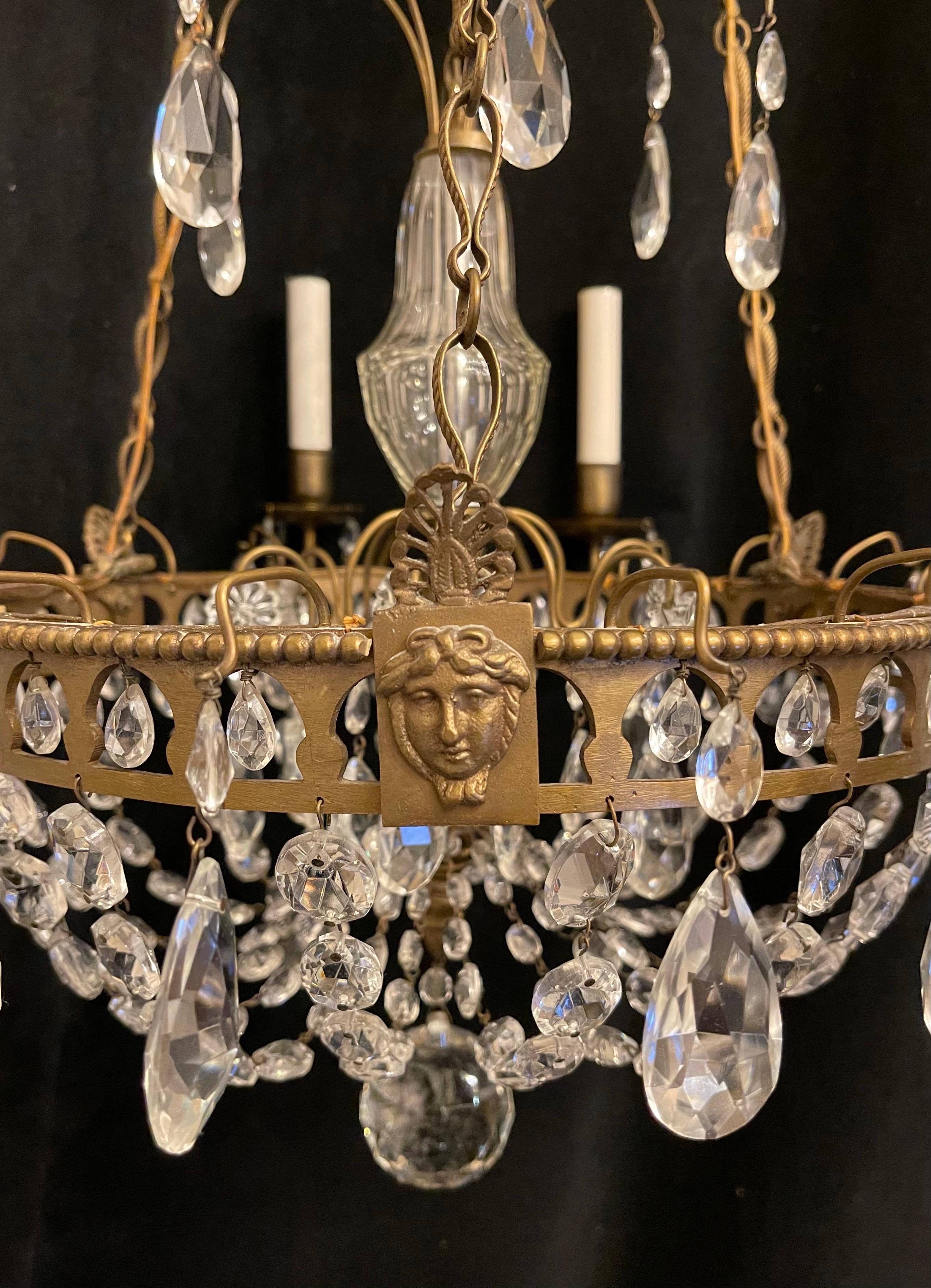 Wonderful French Empire Neoclassical Regency Bronze Crystal Basket Chandelier For Sale 4