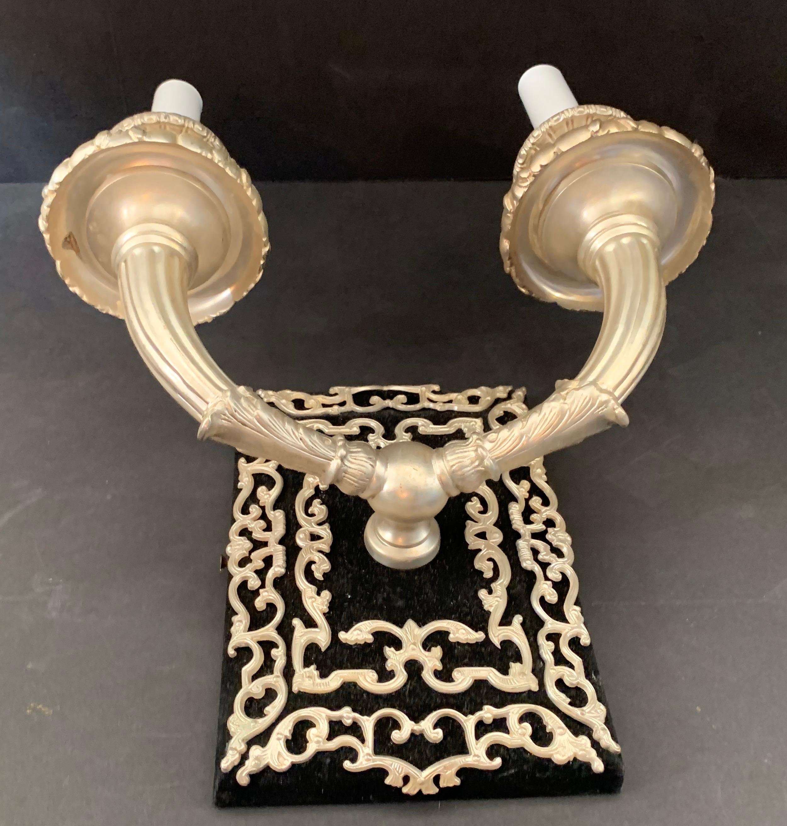 20th Century Wonderful French Empire Neoclassical Silvered Bronze Ormolu Caldwell 3 Sconces For Sale