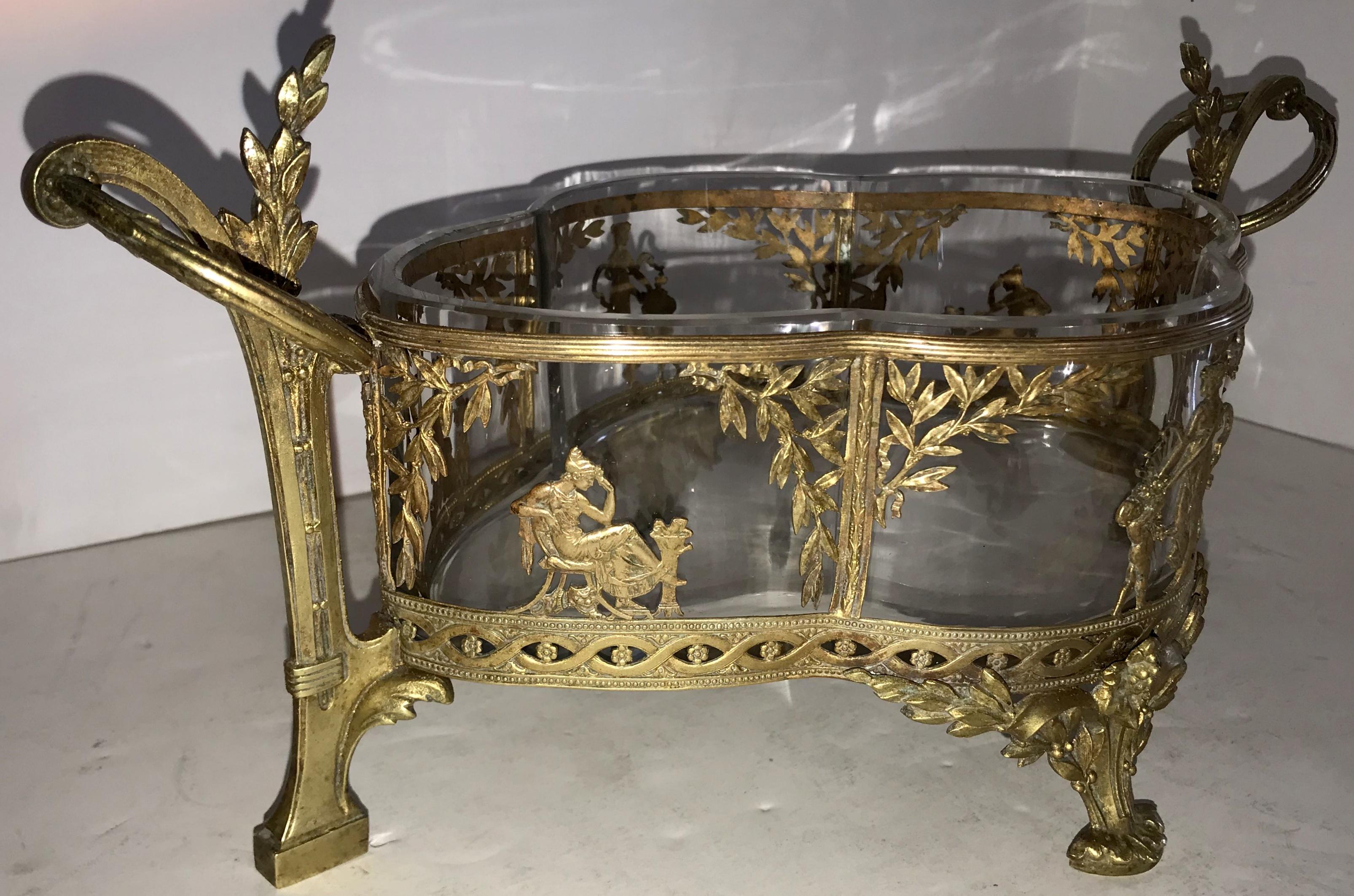 Neoclassical Wonderful French Empire Ormolu Bronze Mounted Crystal Glass Centerpiece Bowl