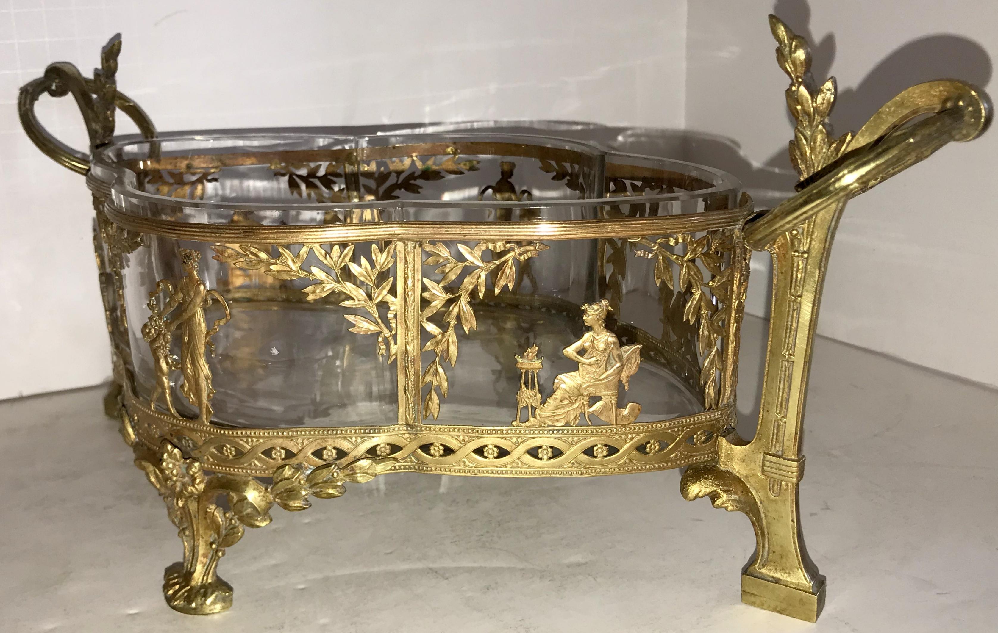 Wonderful French Empire Ormolu Bronze Mounted Crystal Glass Centerpiece Bowl In Good Condition In Roslyn, NY