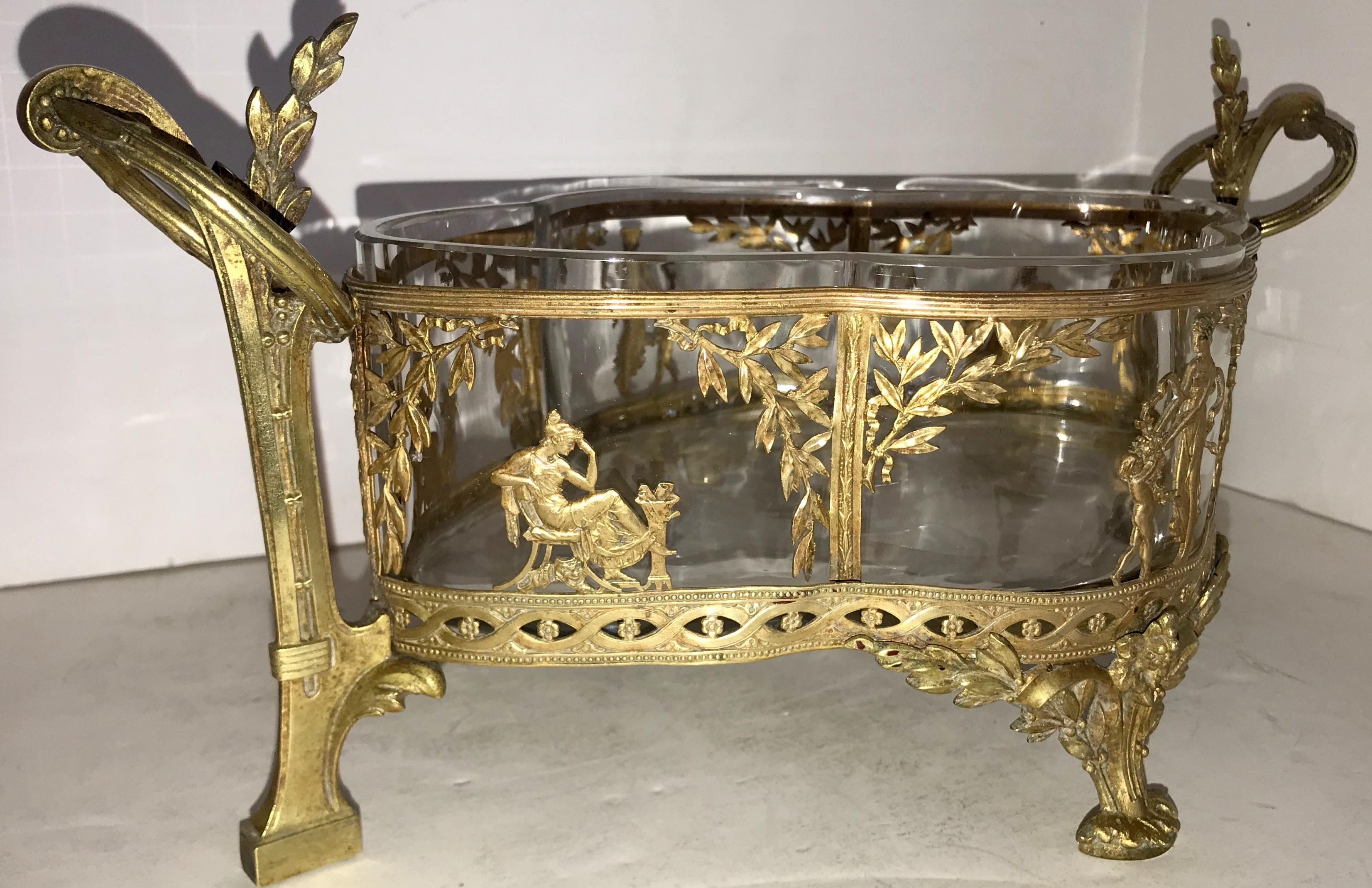20th Century Wonderful French Empire Ormolu Bronze Mounted Crystal Glass Centerpiece Bowl