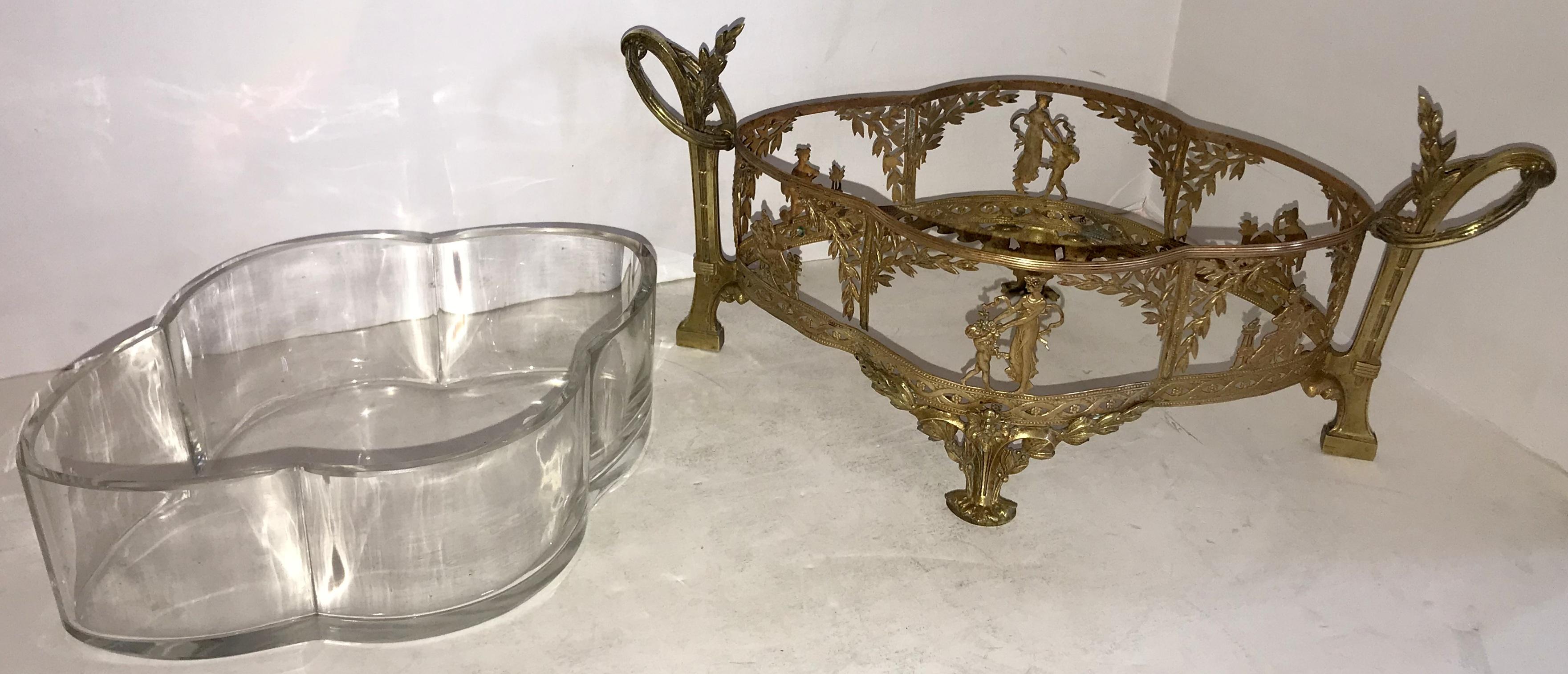 Wonderful French Empire Ormolu Bronze Mounted Crystal Glass Centerpiece Bowl 1