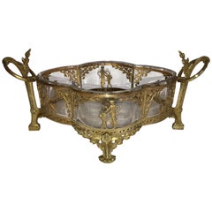 Wonderful French Empire Ormolu Bronze Mounted Crystal Glass Centerpiece Bowl