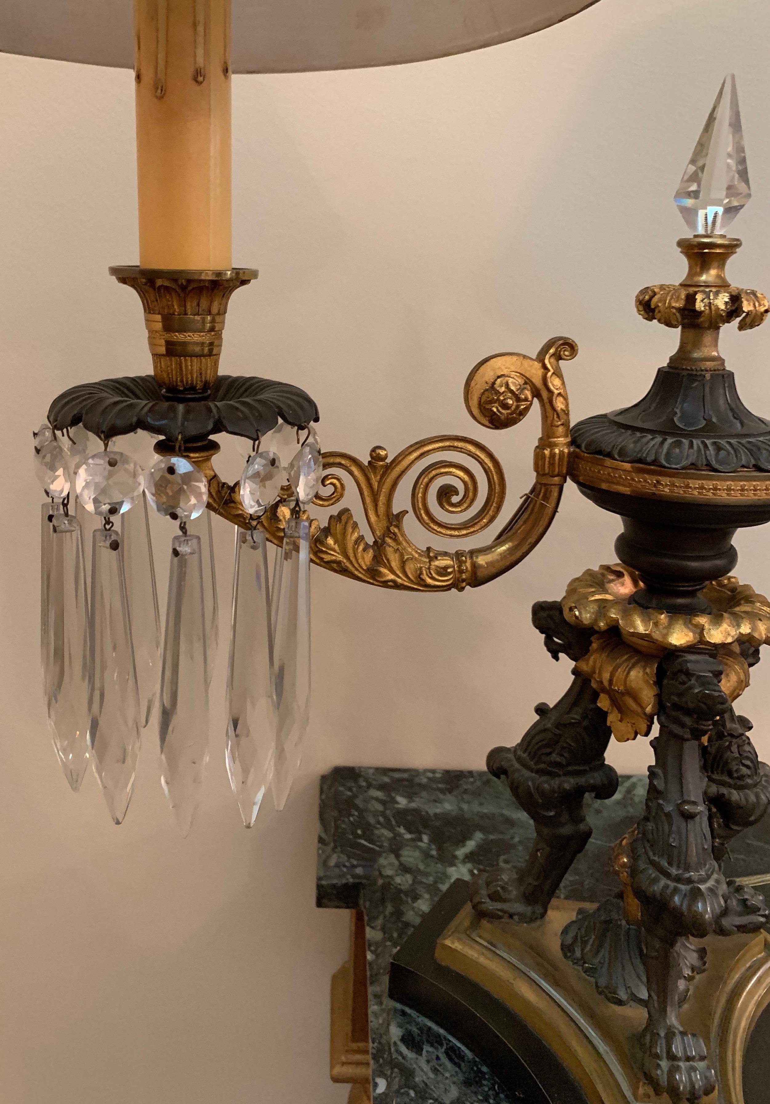 Wonderful French Empire/Regency Bronze Patinated Crystal Tole Boullite Lamp In Good Condition In Roslyn, NY
