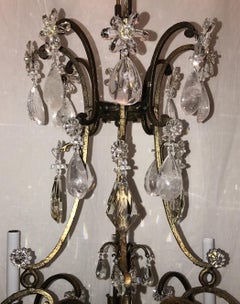 Wonderful French Gilt Baguès Rock Crystal Bird Cage Flower Bouquet Chandelier