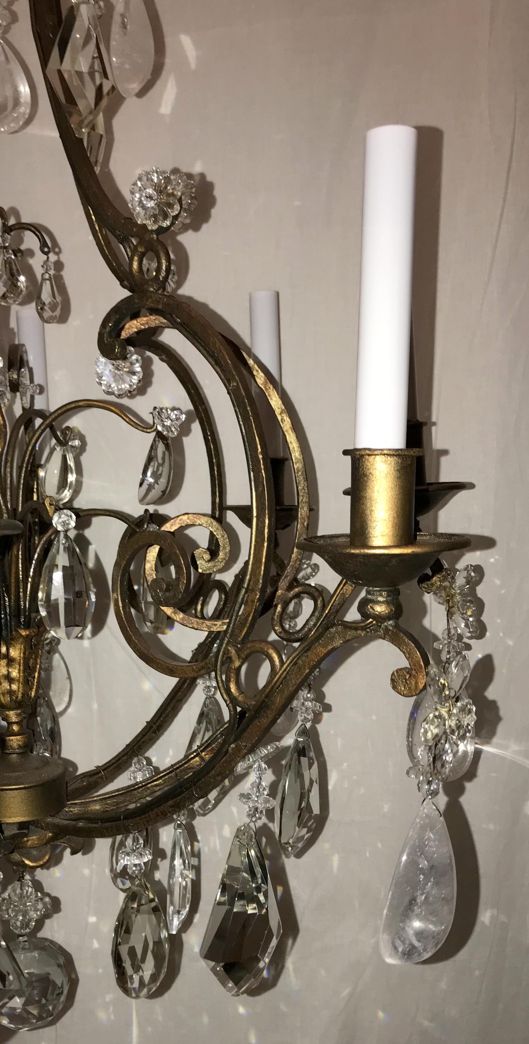 Wonderful French Gilt Baguès Rock Crystal Bird Cage Flower Bouquet Chandelier For Sale 1