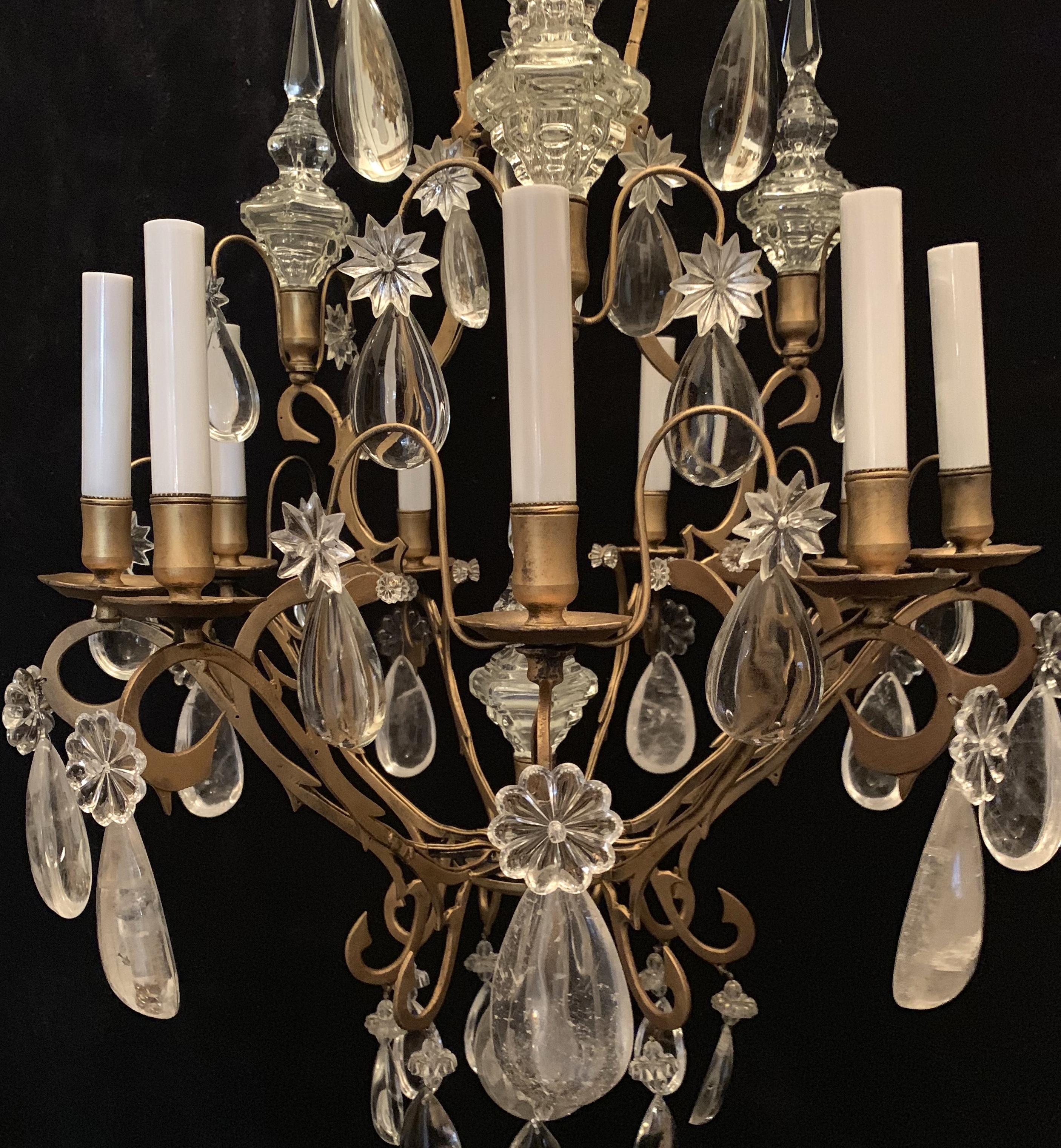 Wonderful French Gilt Baguès Rock Crystal Jansen Vintage Fixture Chandelier In Good Condition For Sale In Roslyn, NY