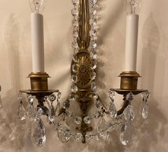 Wonderful French Gilt Bronze Crystal Strand Bow Top Tassel Caldwell Sconce