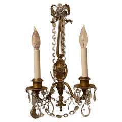 Used Wonderful French Gilt Bronze Crystal Strand Bow Top Tassel Caldwell Sconce