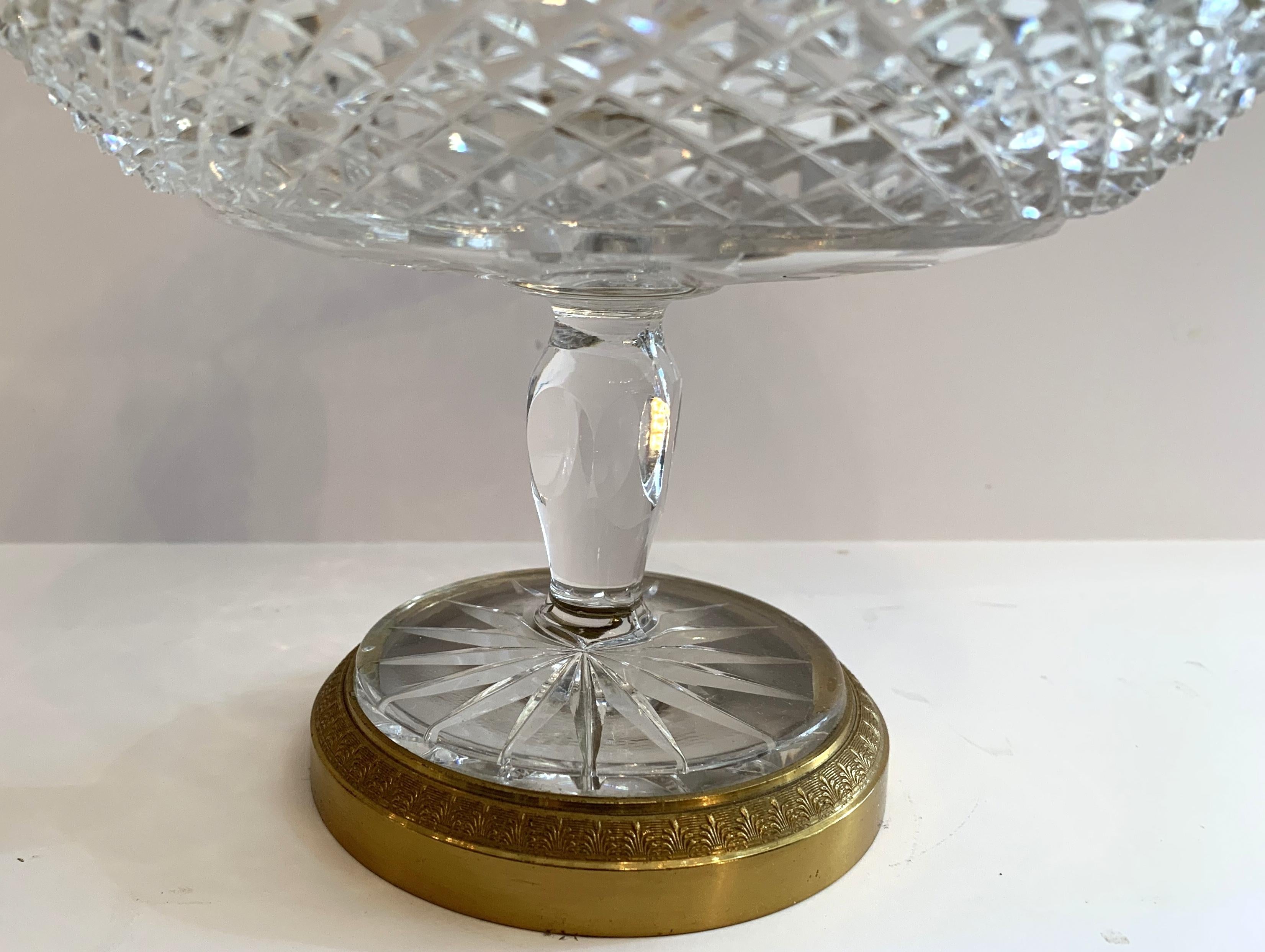 Neoclassical Wonderful French Gilt Bronze Cut Crystal Ormolu Pedestal Bowl Baccarat Compote For Sale