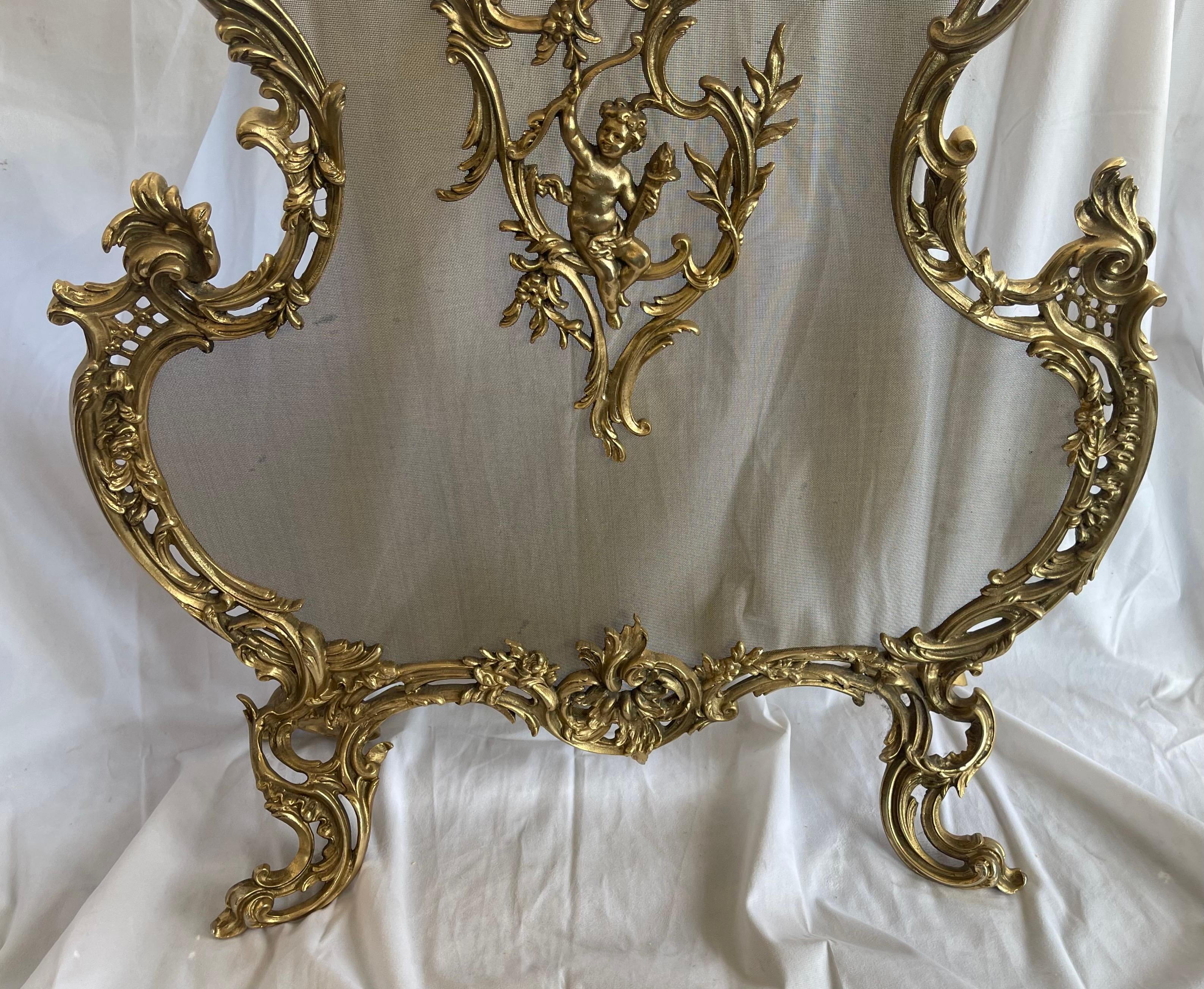 A Wonderful Large French Gilt Bronze Ormolu Cherub / Putti Fireplace Screen Fire Screen
