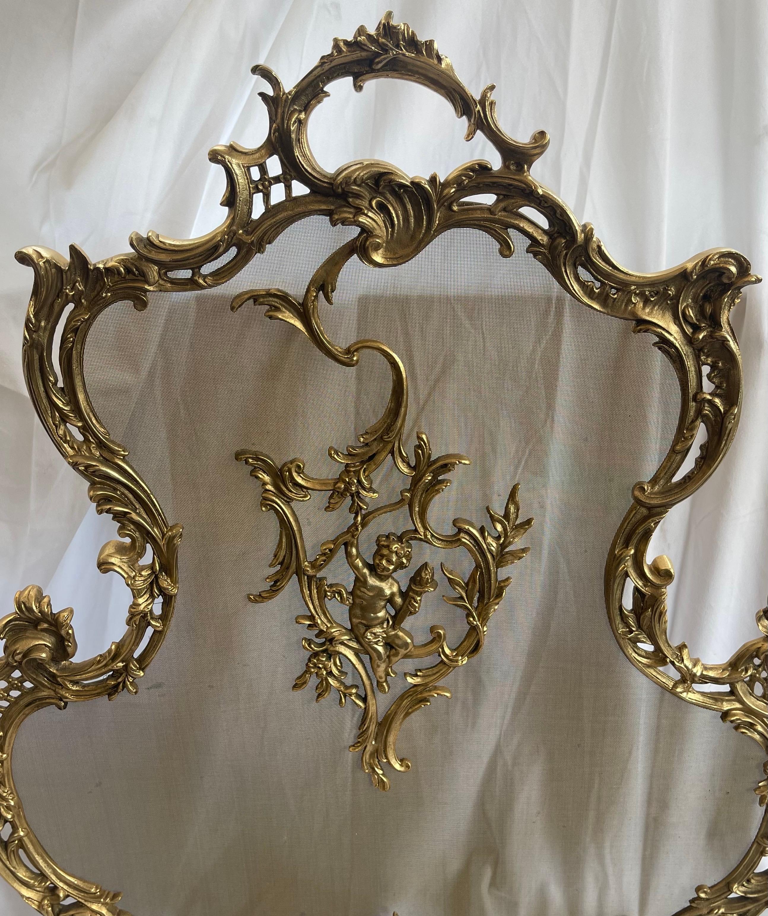 Neoclassical Wonderful French Gilt Bronze Ormolu Cherub Putti Fireplace Screen Fire Screen For Sale