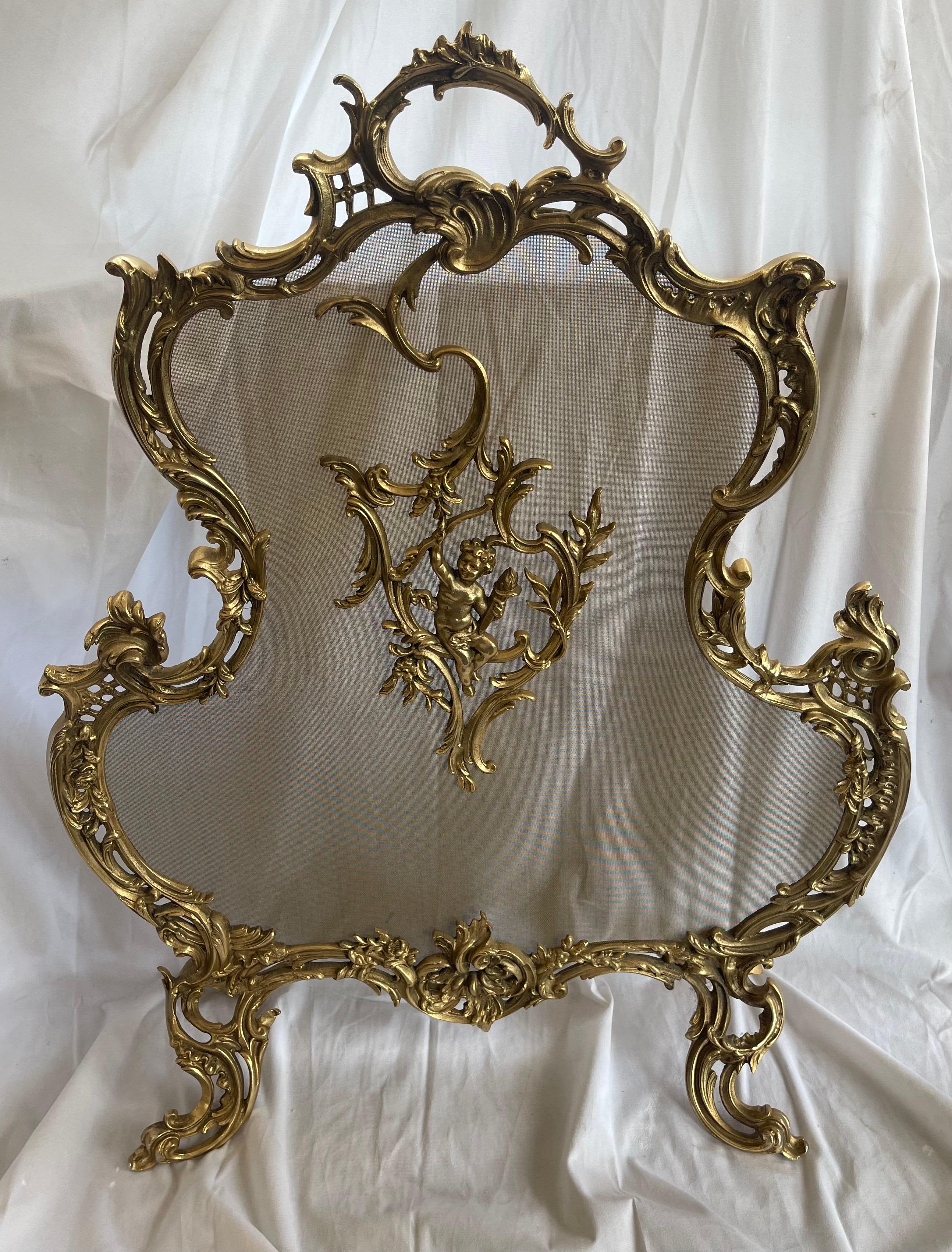 20th Century Wonderful French Gilt Bronze Ormolu Cherub Putti Fireplace Screen Fire Screen For Sale