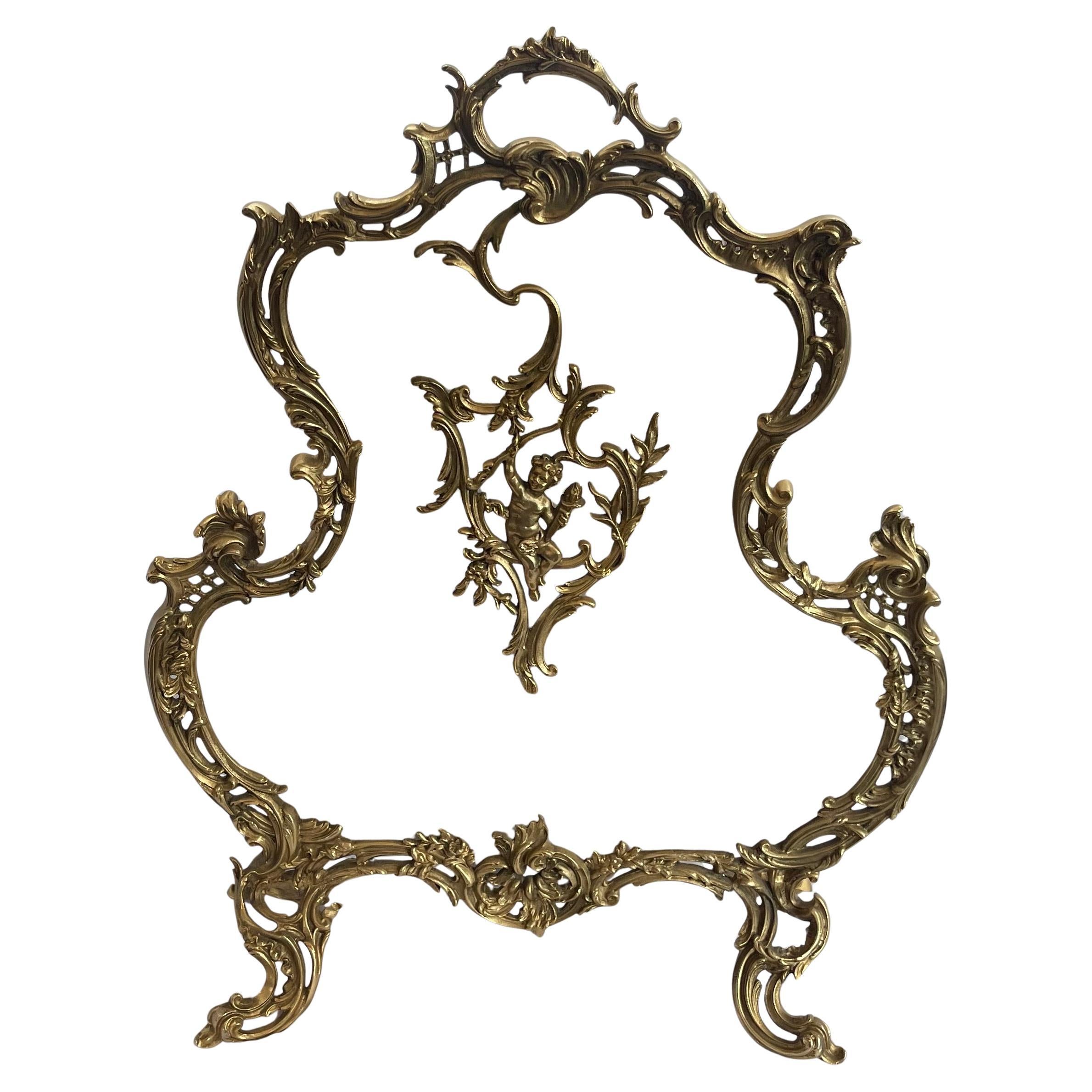 Wonderful French Gilt Bronze Ormolu Cherub Putti Fireplace Screen Fire Screen