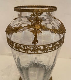 Wonderful French Gilt Bronze Ormolu Mounted Crystal Glass Large Vase Centerpiece