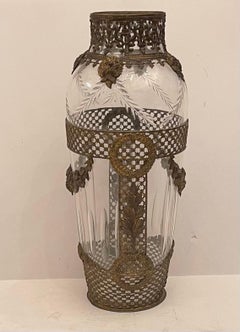 Wonderful French Gilt Bronze Ormolu Mounted Crystal Glass Vase Centerpiece