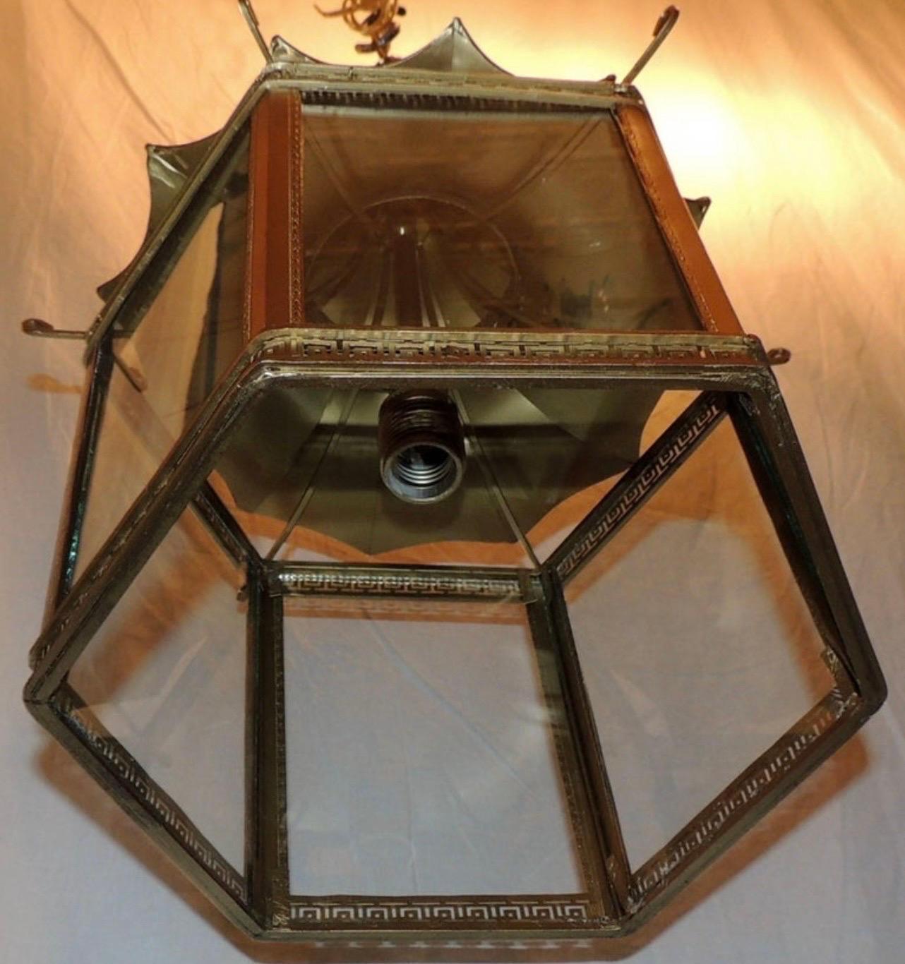 20th Century Wonderful French Gilt Bronze Pagoda Chinoiserie Octagonal Glass Lantern Fixture