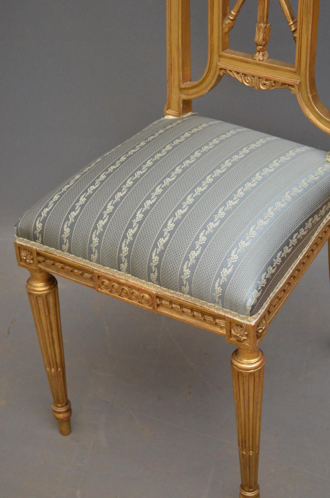 Late Victorian Wonderful French Gilt Chair, Side Chair