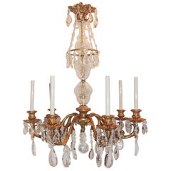 Wonderful French Gilt Doré Bronze Crystal Fixture Seven-Light Chandelier