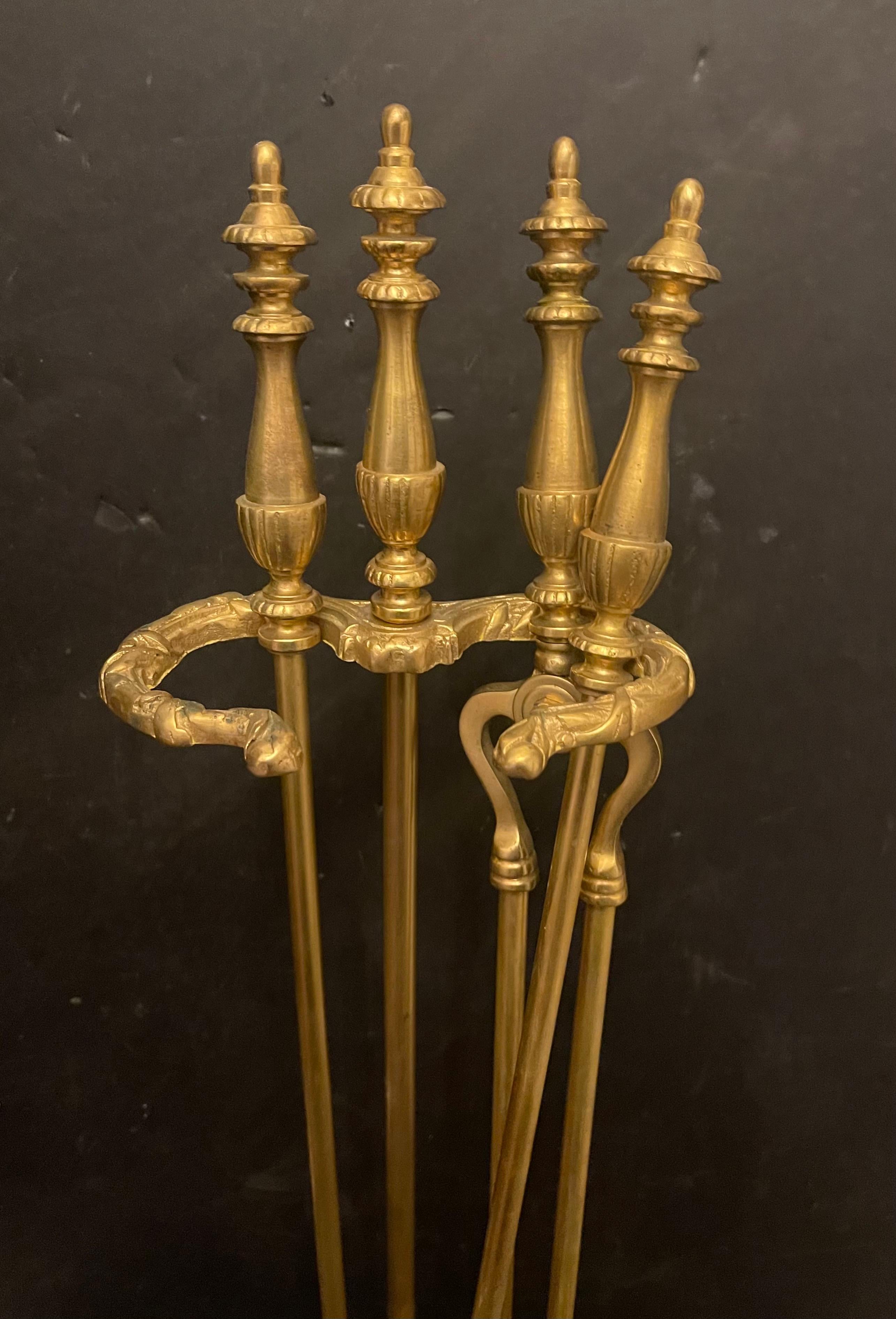 A Wonderful French Gilt Dore Bronze Fireplace Tools Set On Stand / Holder