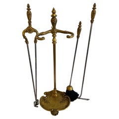 Wonderful French Gilt Dore Bronze Fireplace Tools Set Stand Holder E.F. Caldwell