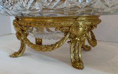Wonderful French Gilt Doré Bronze Ormolu Swag Cut Crystal Oval Bowl Centerpiece