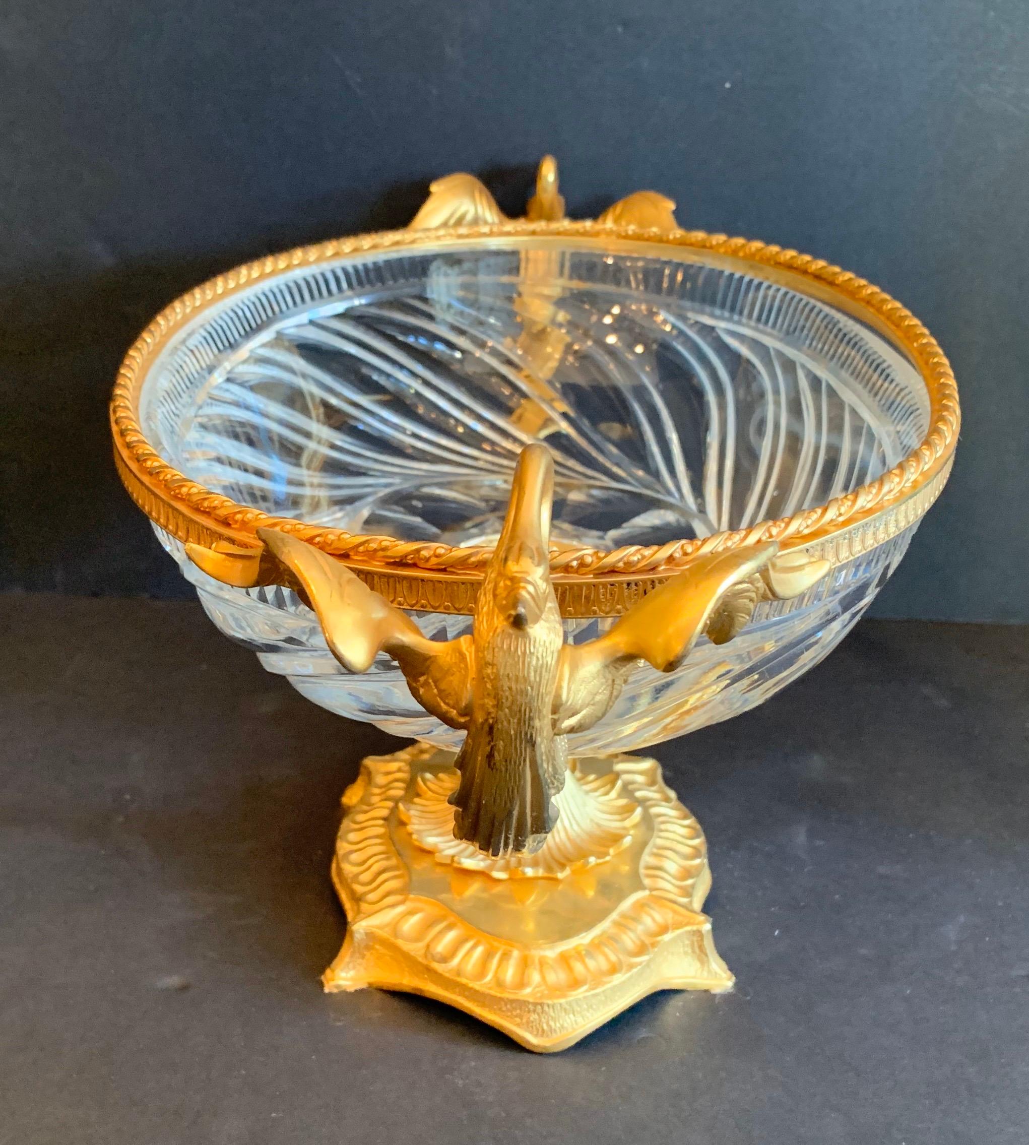 Wonderful French Gilt Dore Bronze Swan Handle Ormolu Cut Crystal Centrepiece In Good Condition In Roslyn, NY