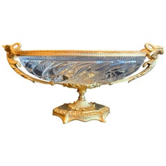 Wonderful French Gilt Dore Bronze Swan Handle Ormolu Cut Crystal Centrepiece