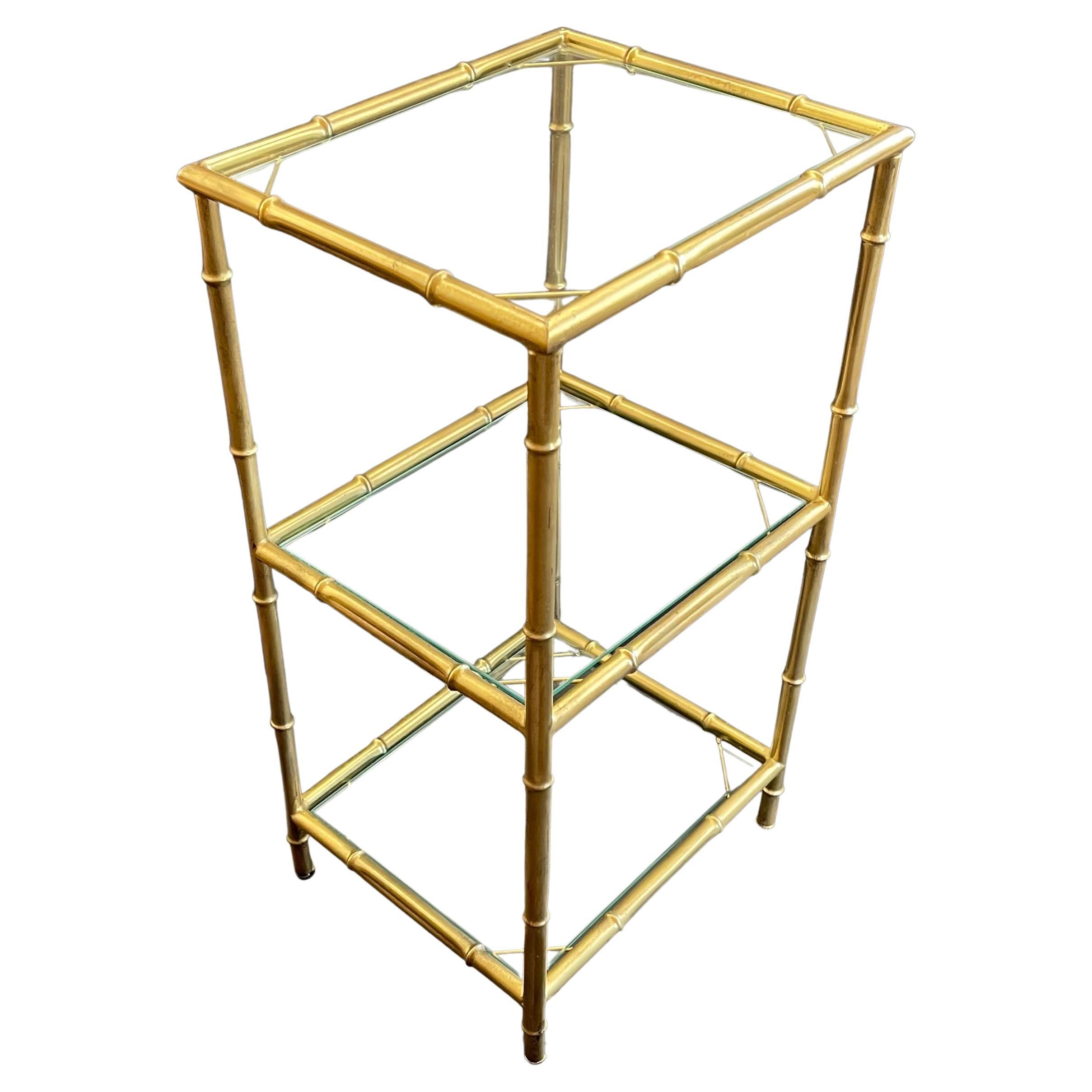 Wonderful French Gold Gilt Bamboo Glass Three-Tier Bar Side End Drink Table