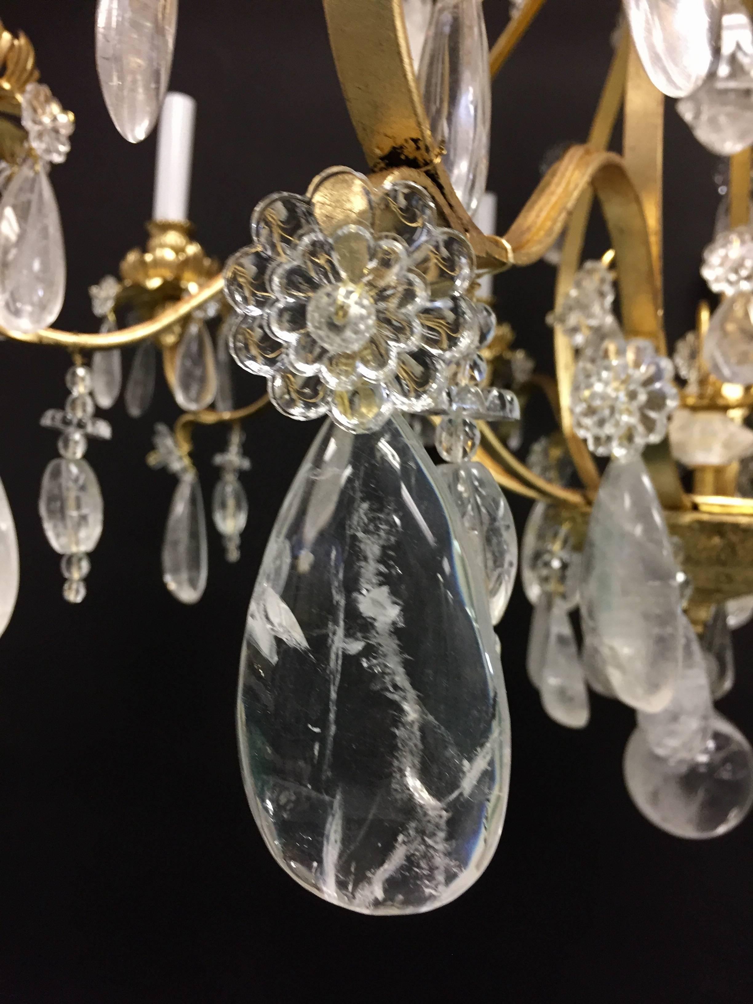 Late 20th Century Wonderful French Gold Gilt Iron Baguès Rock Crystal Eight-Light Chandelier