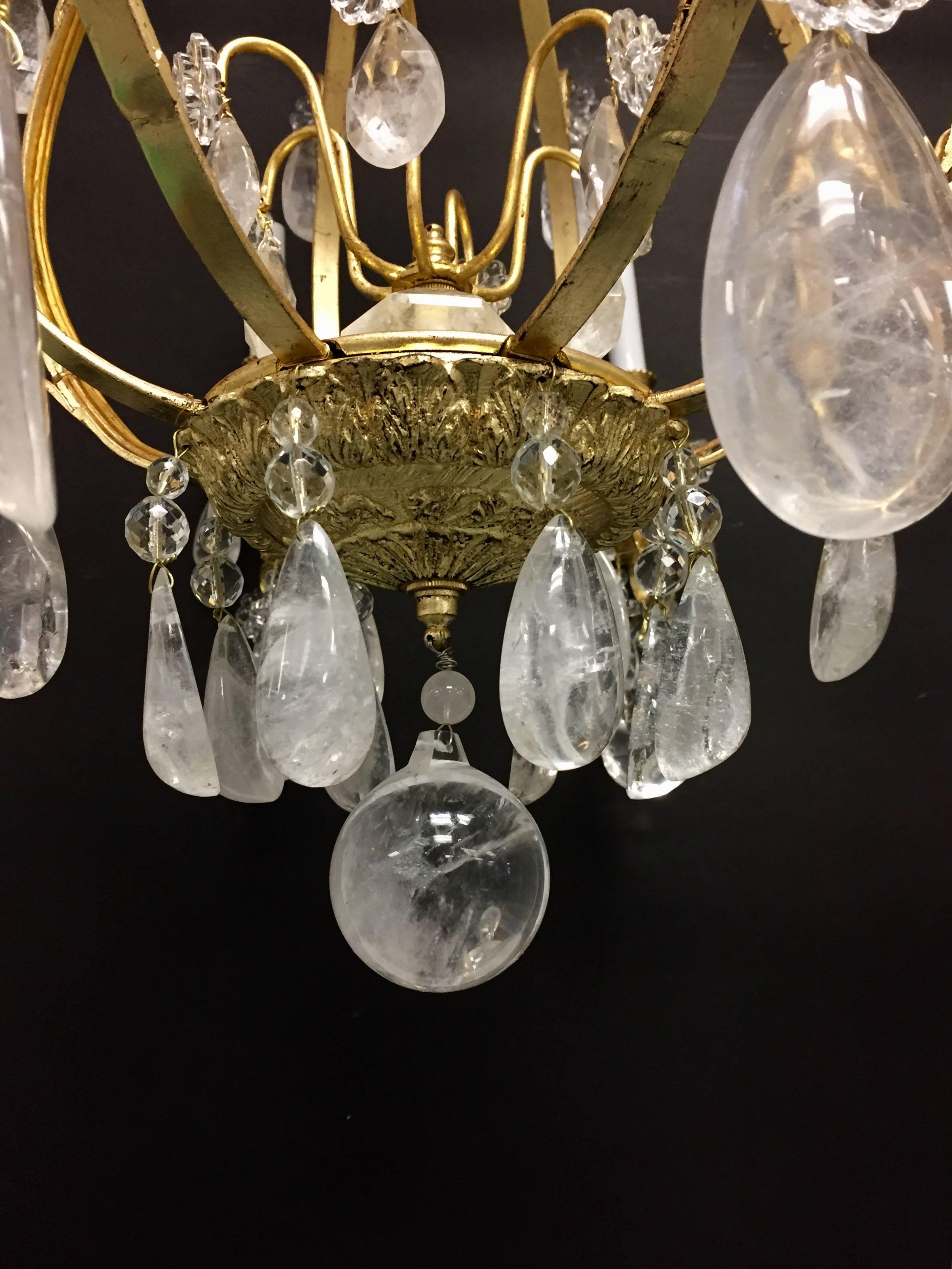 Wonderful French Gold Gilt Iron Baguès Rock Crystal Eight-Light Chandelier 1